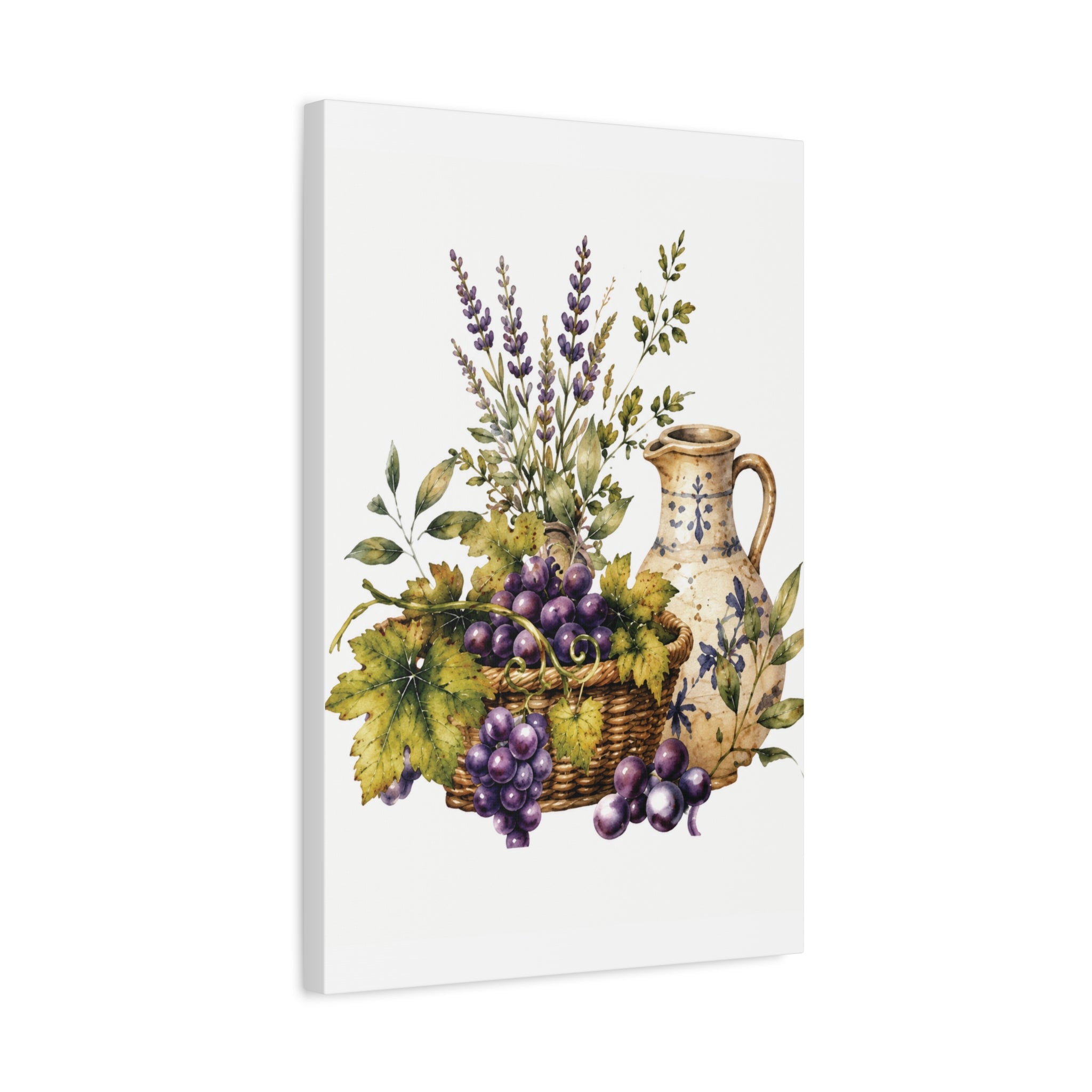 Grape & Lavender Still Life Canvas Print, Tuscan Vineyard Wall Art, Mediterranean Kitchen Decor, Botanical Dining Room Art, Solen