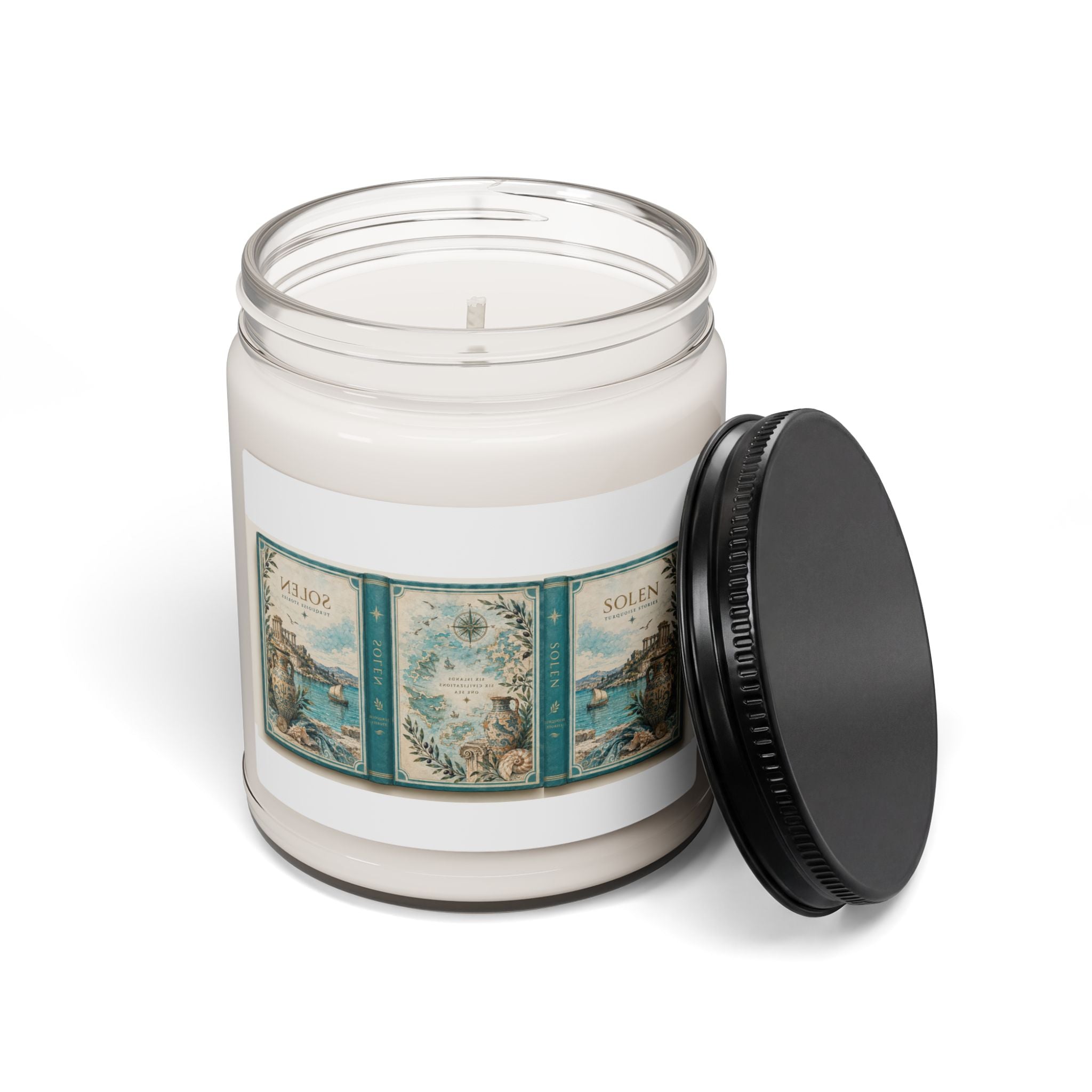 Vintage Map Compass Candle, Nautical Soy Jar Candle, Antique Travel Home Fragrance, Gift for Him, Solen