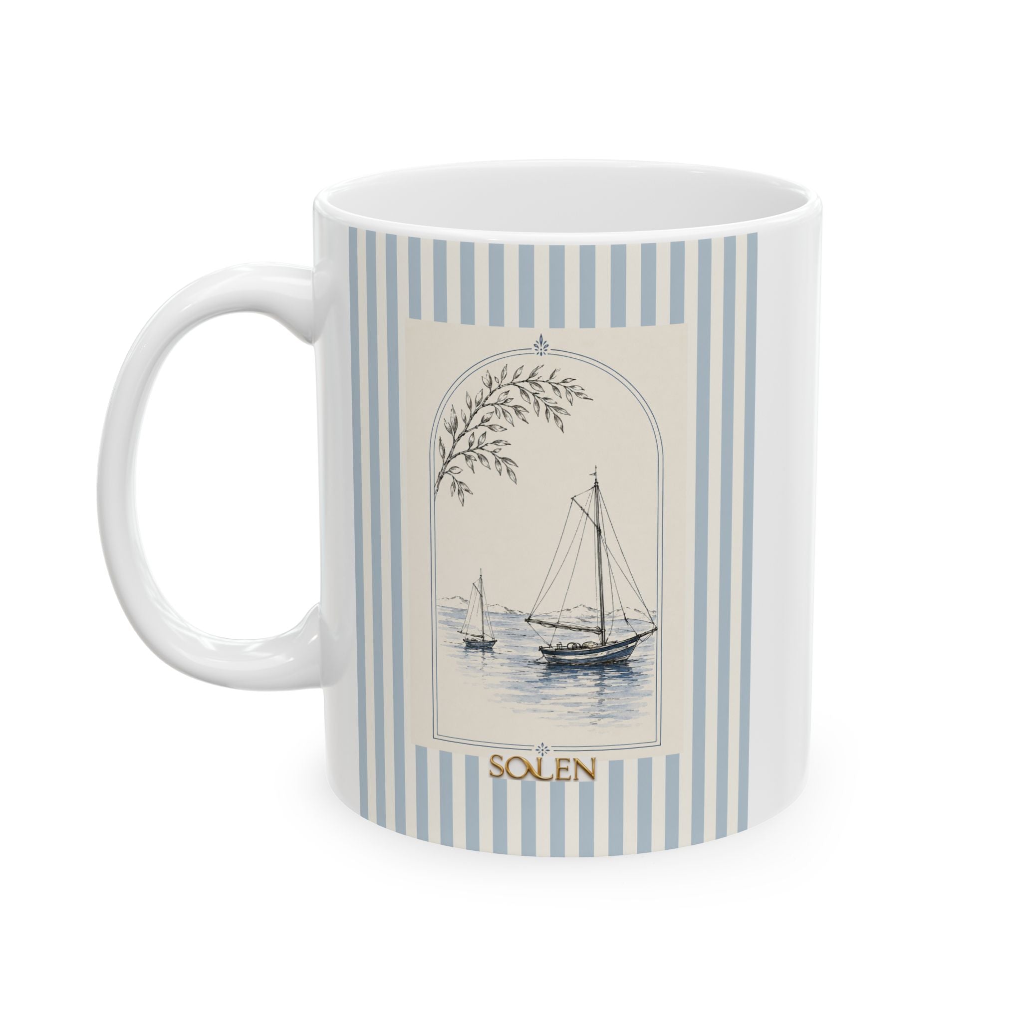 Striped Floral Ceramic Mug — Vintage Botanical Coffee Cup (11oz, 15oz)