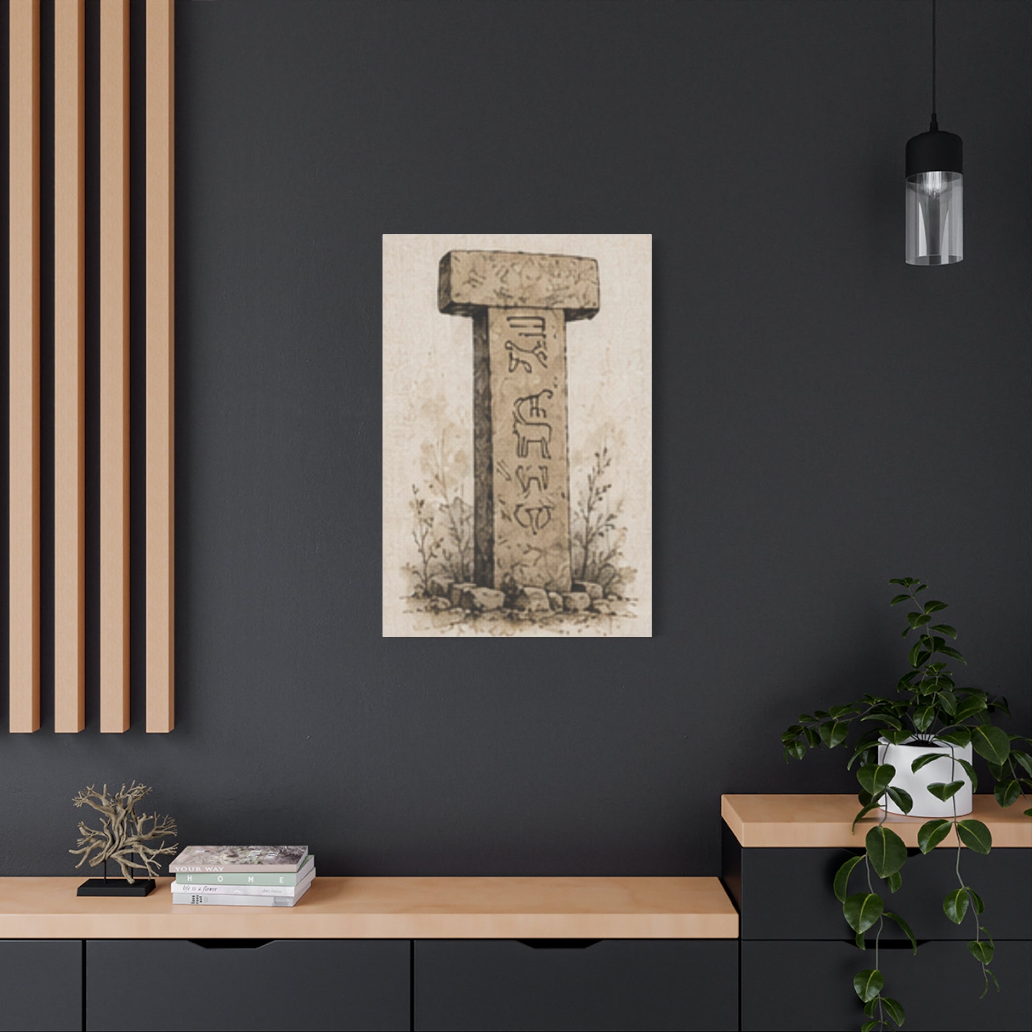 Göbeklitepe T-Pillar Canvas Wall Art, Ancient Anatolian Stone Print, Sepia Archaeology Decor, Historical Wall Art, Solen