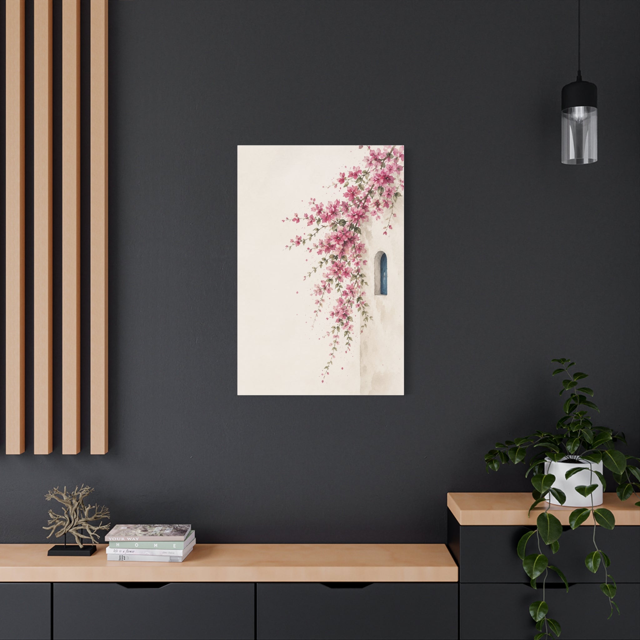 Floral Wall Canvas Print, Pink Bougainvillea Mediterranean Wall Art, Solen