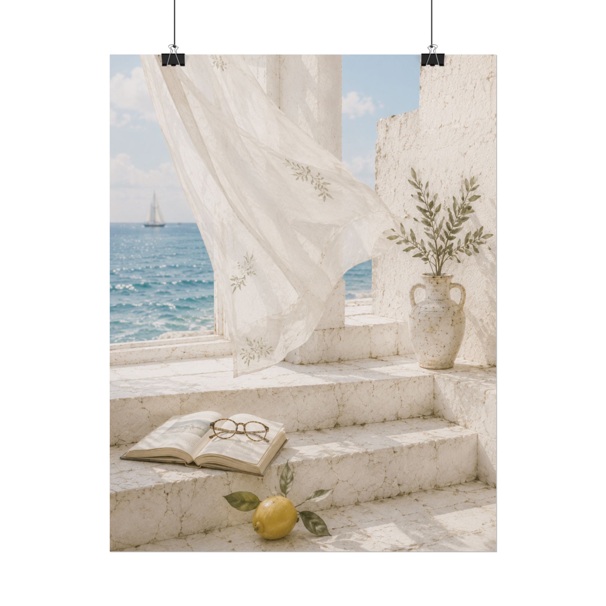 Mediterranean Coastal Poster, Seaside Wall Art, Blue Ocean Print, Summer Mediterranean Decor, Coastal Hanging Wall Art, Solen