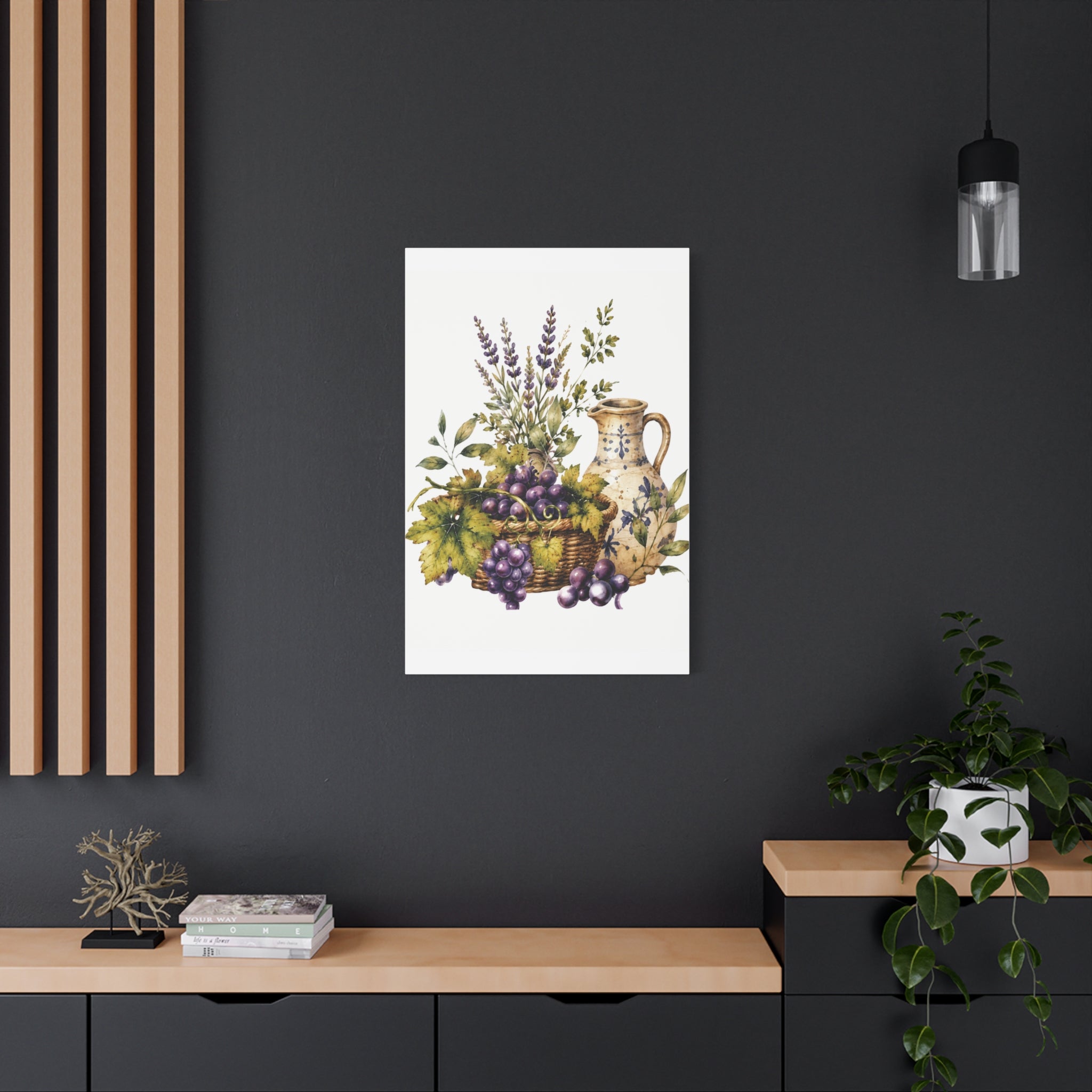 Grape & Lavender Still Life Canvas Print, Tuscan Vineyard Wall Art, Mediterranean Kitchen Decor, Botanical Dining Room Art, Solen