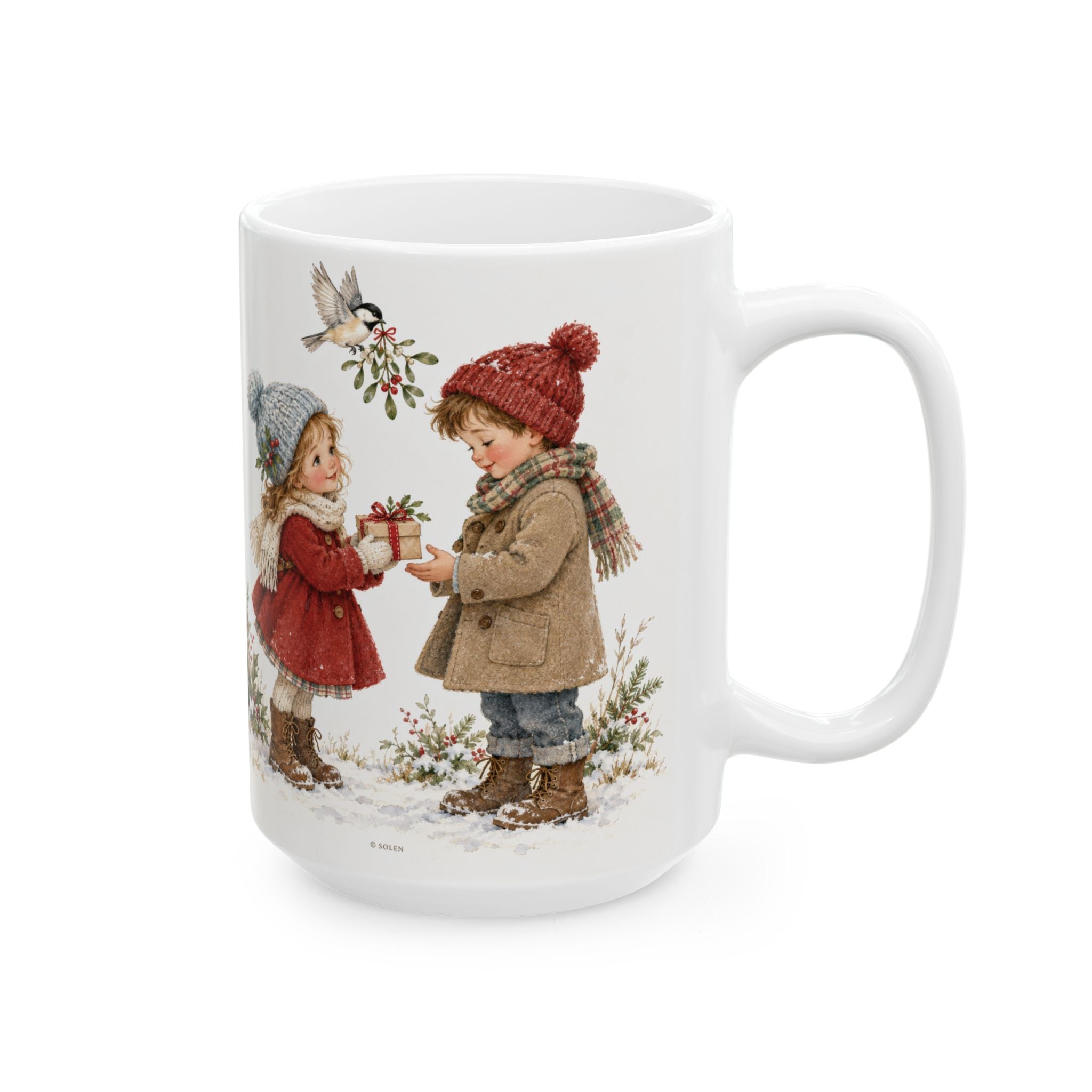 Christmas Kids Vintage Illustration Mug – Cozy Winter Children Holiday Ceramic Cup (11oz & 15oz)