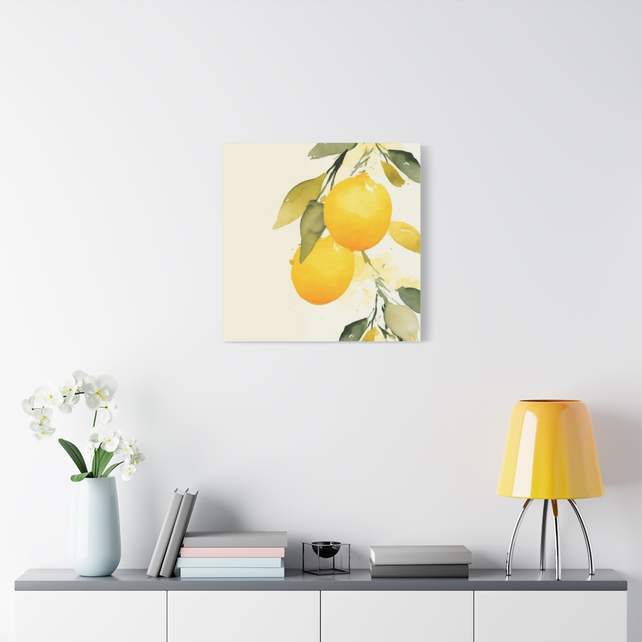 Lemon Botanical Canvas Wall Art, Mediterranean Citrus Print, Yellow Lemon Kitchen Decor, Watercolor Fruit Wall Art, Solen