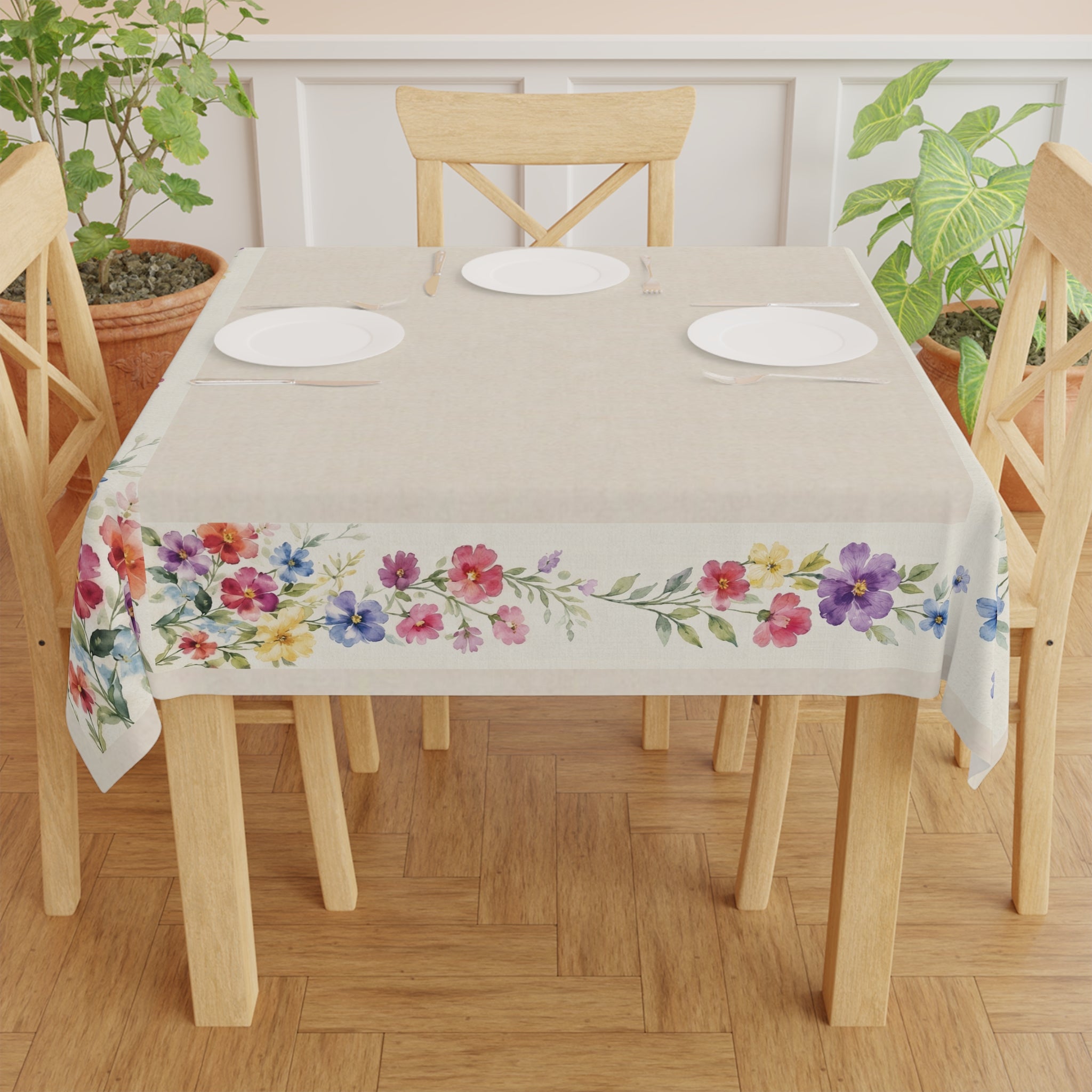 Casa Catalina Floral Tablecloth — Watercolor Wildflower Design for Garden Party — SOLEN ART