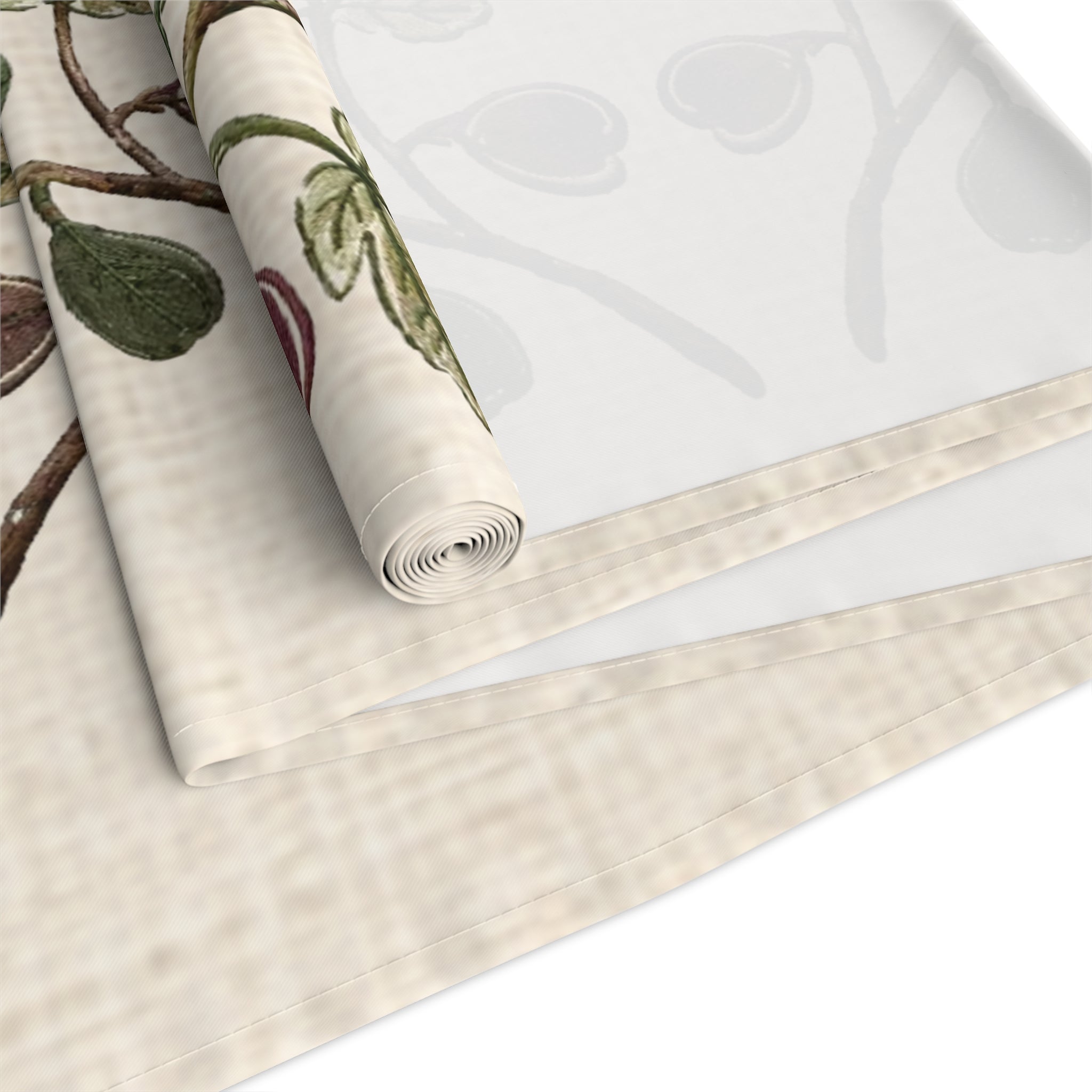 Fig Branch Botanical Table Runner, Cotton Mediterranean Runner, Neutral Fig Tree Kitchen Decor, Rustic Dining Linen, Solen