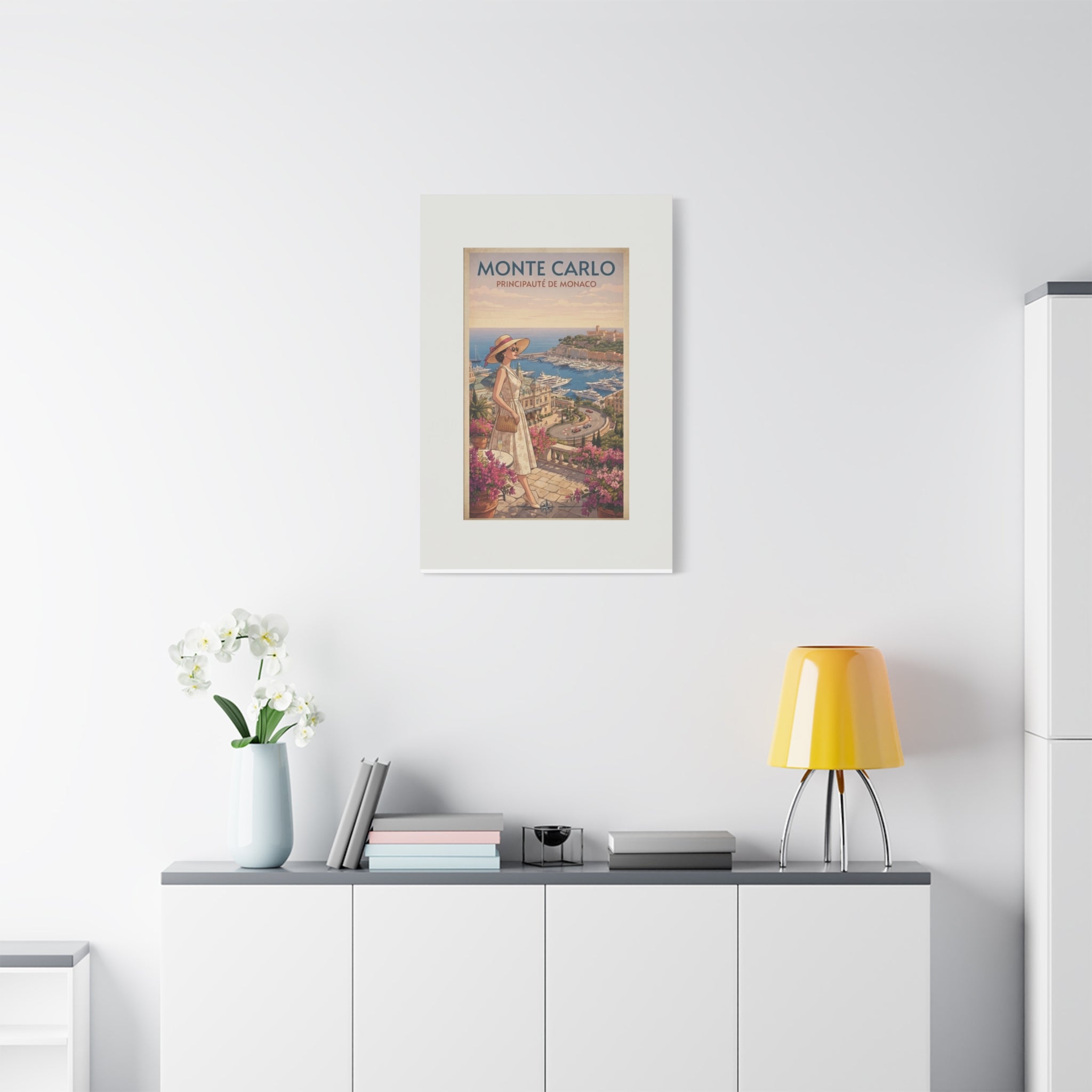 Monte Carlo Canvas Print, Vintage Monaco Travel Wall Art, French Riviera Decor, Retro Mid Century Coastal Canvas, Solen
