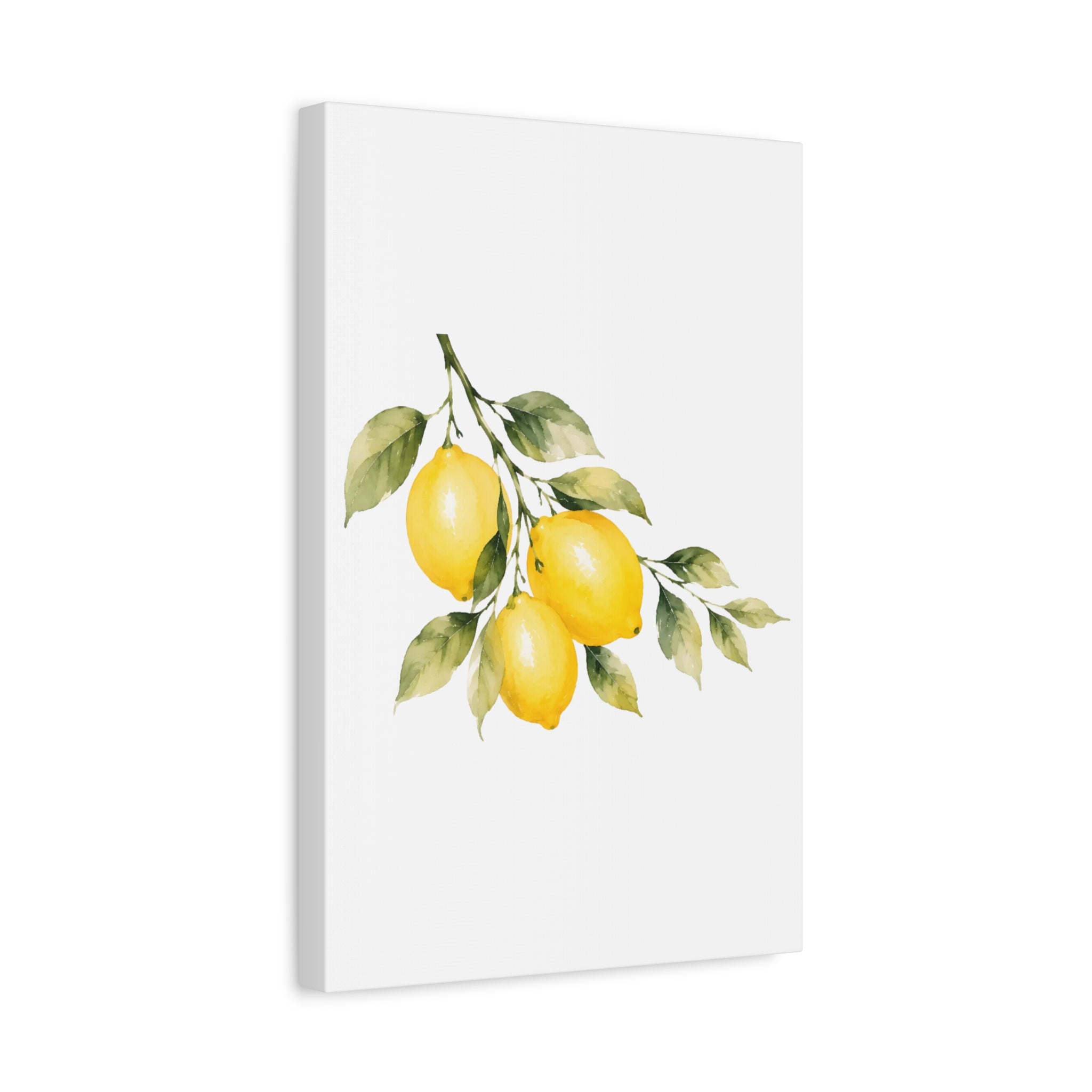 Lemon Branch Watercolor Canvas Print, Mediterranean Citrus Wall Art, Yellow Lemon Kitchen Decor, Golden Hour Botanical Art, Solen
