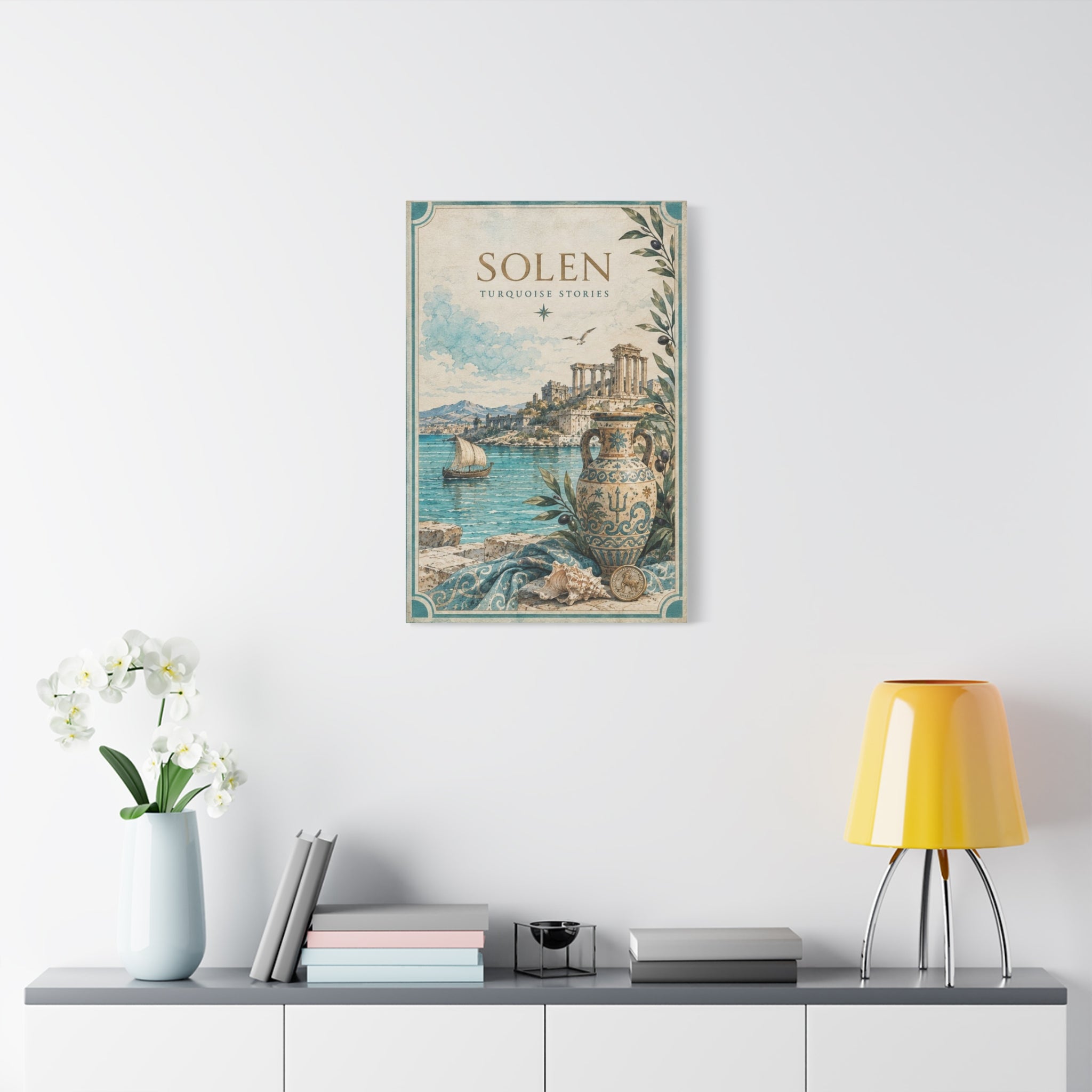 Turquoise Coastal Canvas Print, Aegean Blue Sea Wall Art, Mediterranean Summer Decor, Calm Ocean Living Room Art, Solen