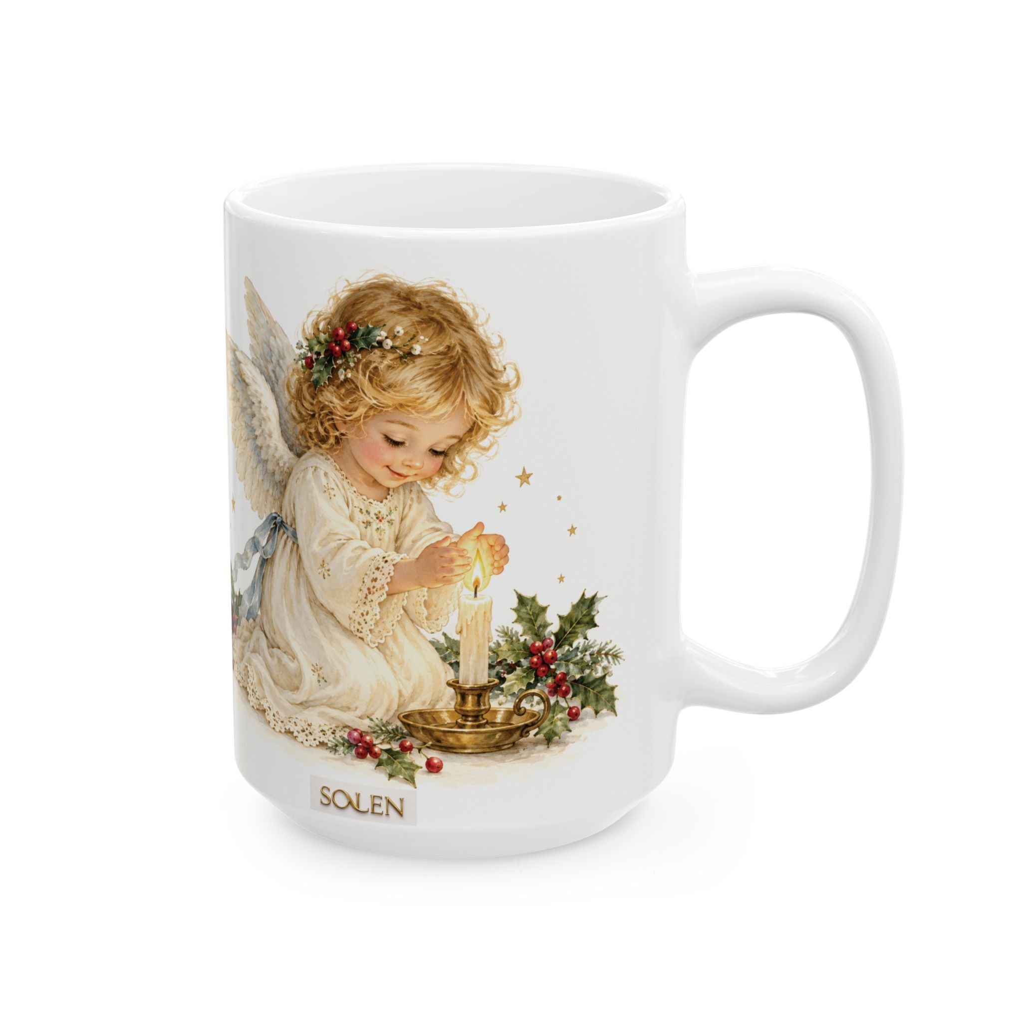 Angel Christmas Mug — Vintage Angel with Holly 11oz/15oz Ceramic Mug