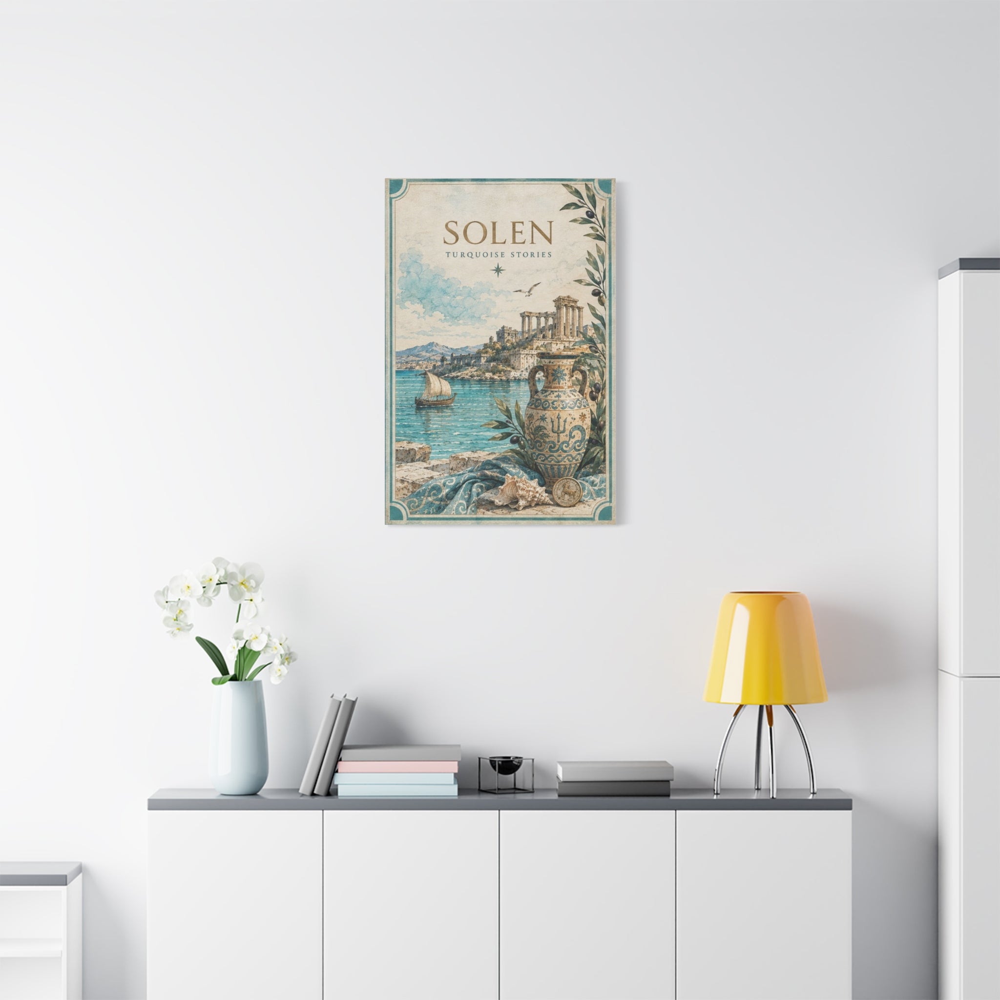 Turquoise Coastal Canvas Print, Aegean Blue Sea Wall Art, Mediterranean Summer Decor, Calm Ocean Living Room Art, Solen