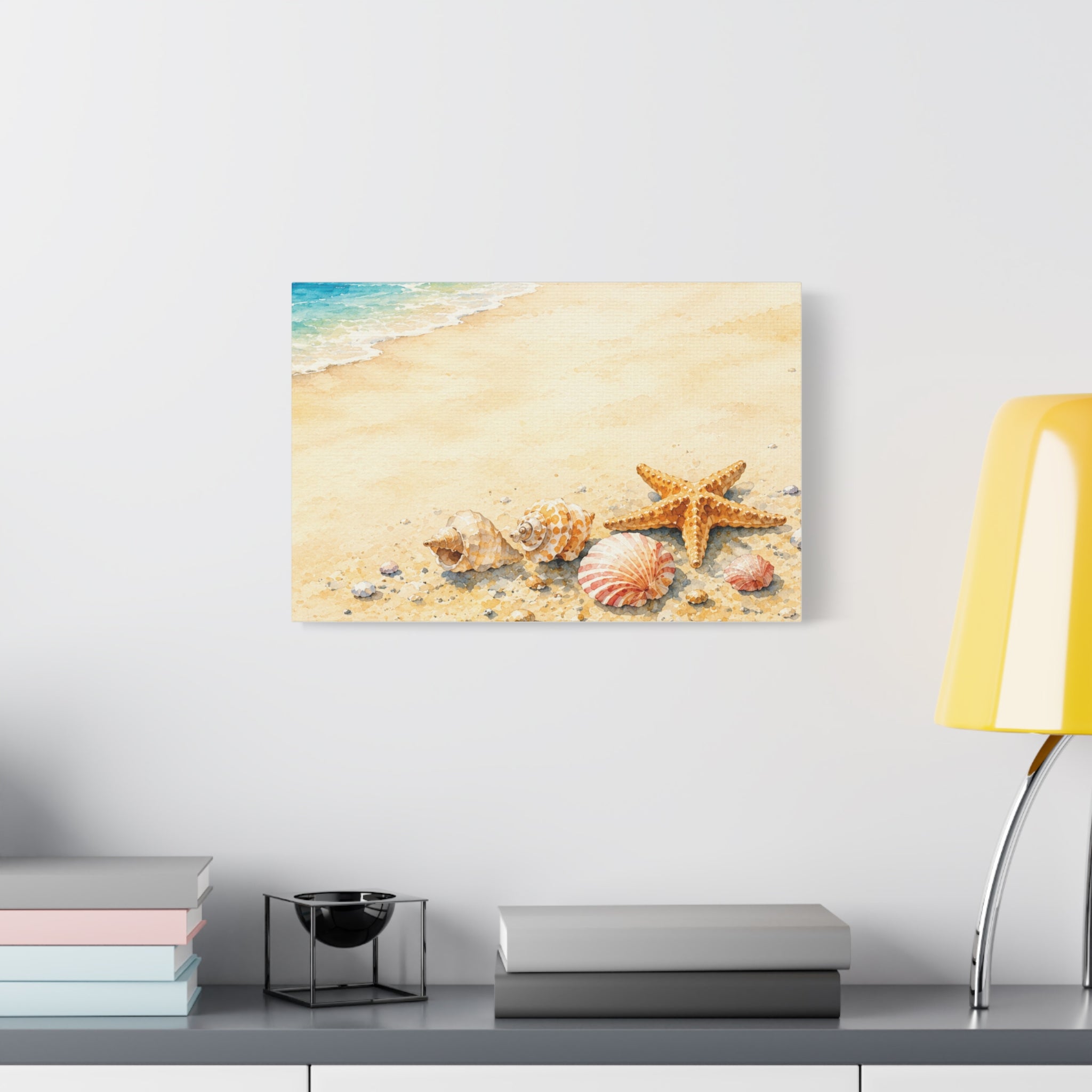 Seashell Memories Canvas Wall Art, Coastal Watercolor Shell Print, Nautical Beach House Decor, Bathroom Wall Art, Solen