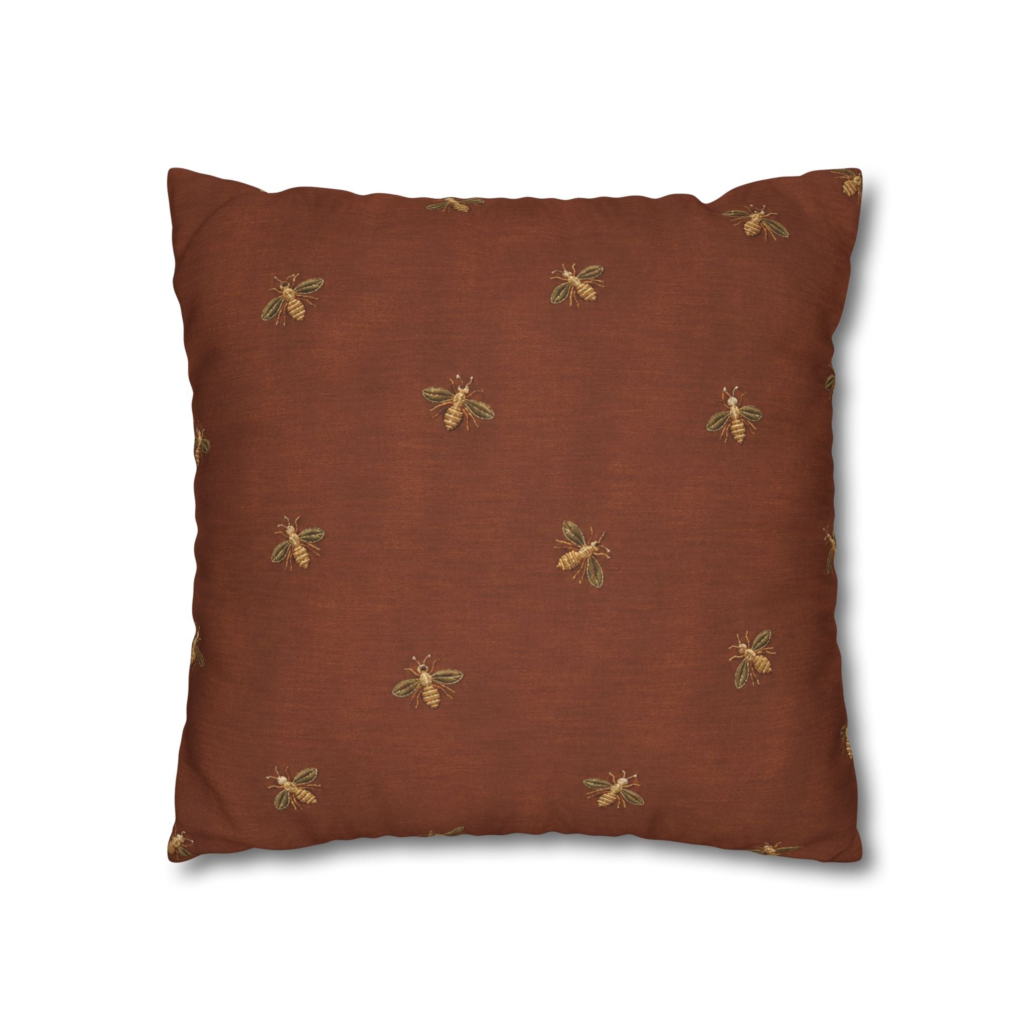 Bee Pattern Square Pillowcase — Rustic Rust Decorative Throw Pillow Cover
