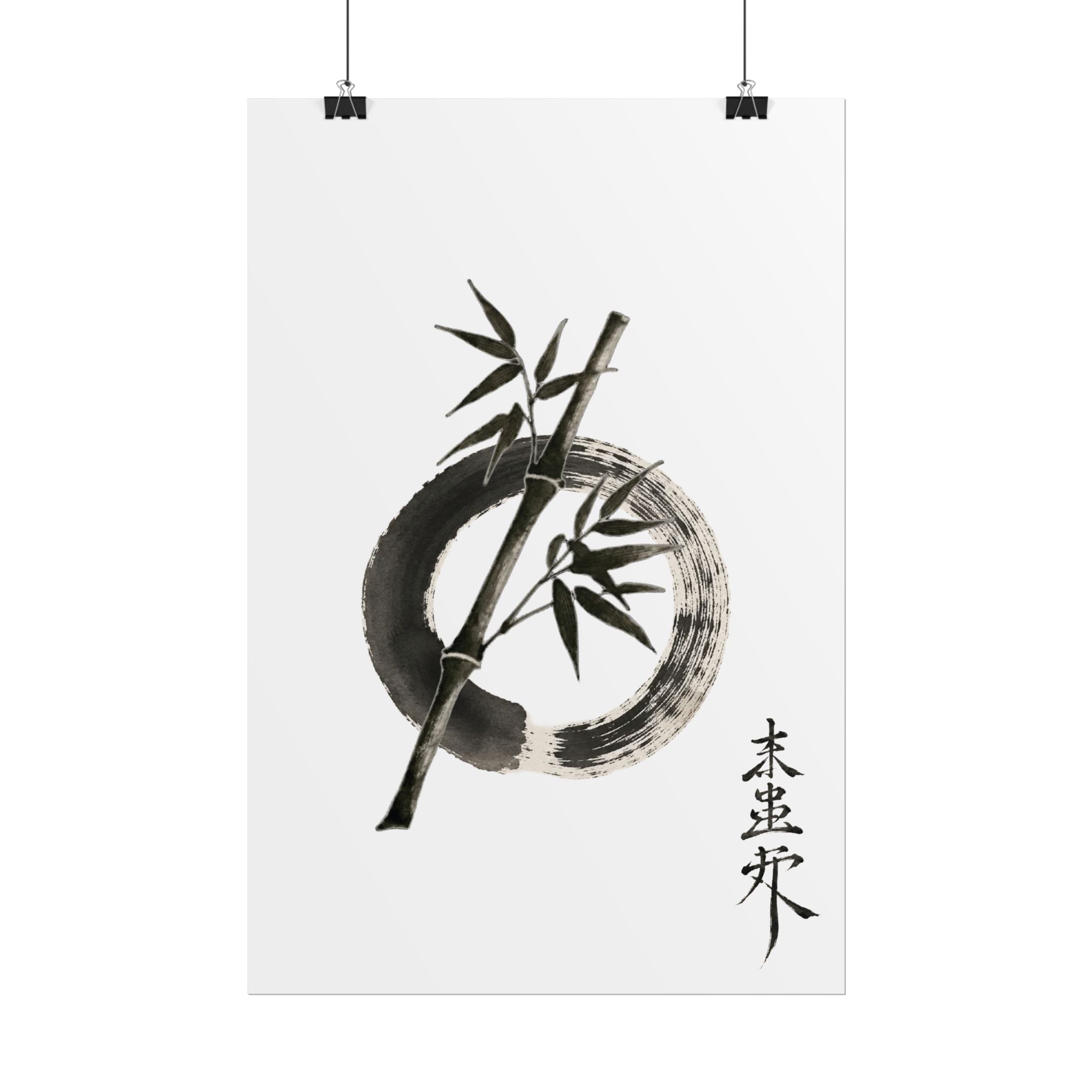 Zen Bamboo Enso Rolled Poster, Minimalist Brushstroke Wall Art, Japandi Black & White Decor, Meditation Room Print, Solen