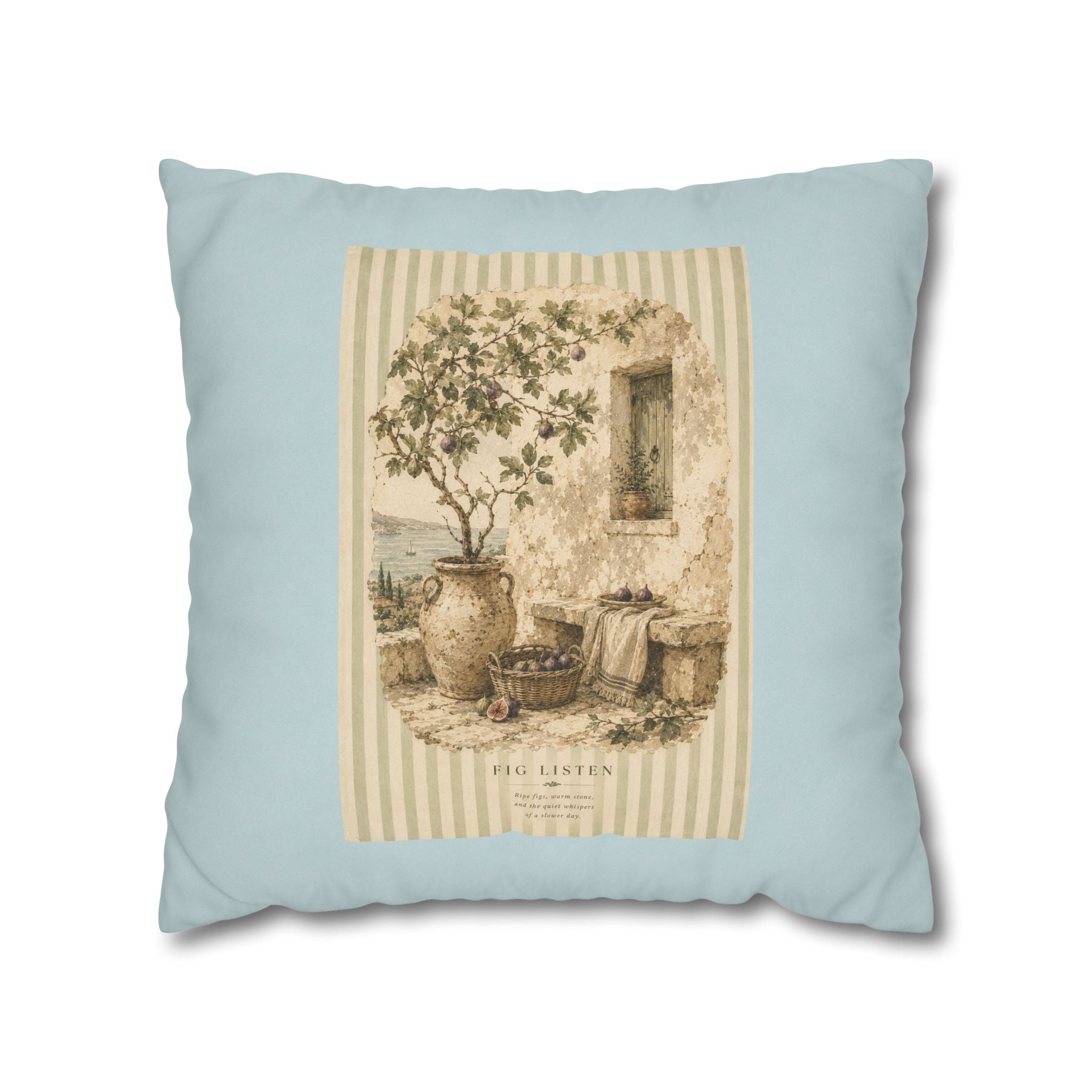 Fig Listen Throw Pillow Cover - Mediterranean Vintage Cushion - Tuscan Fig Tree Botanical Decor - Solen