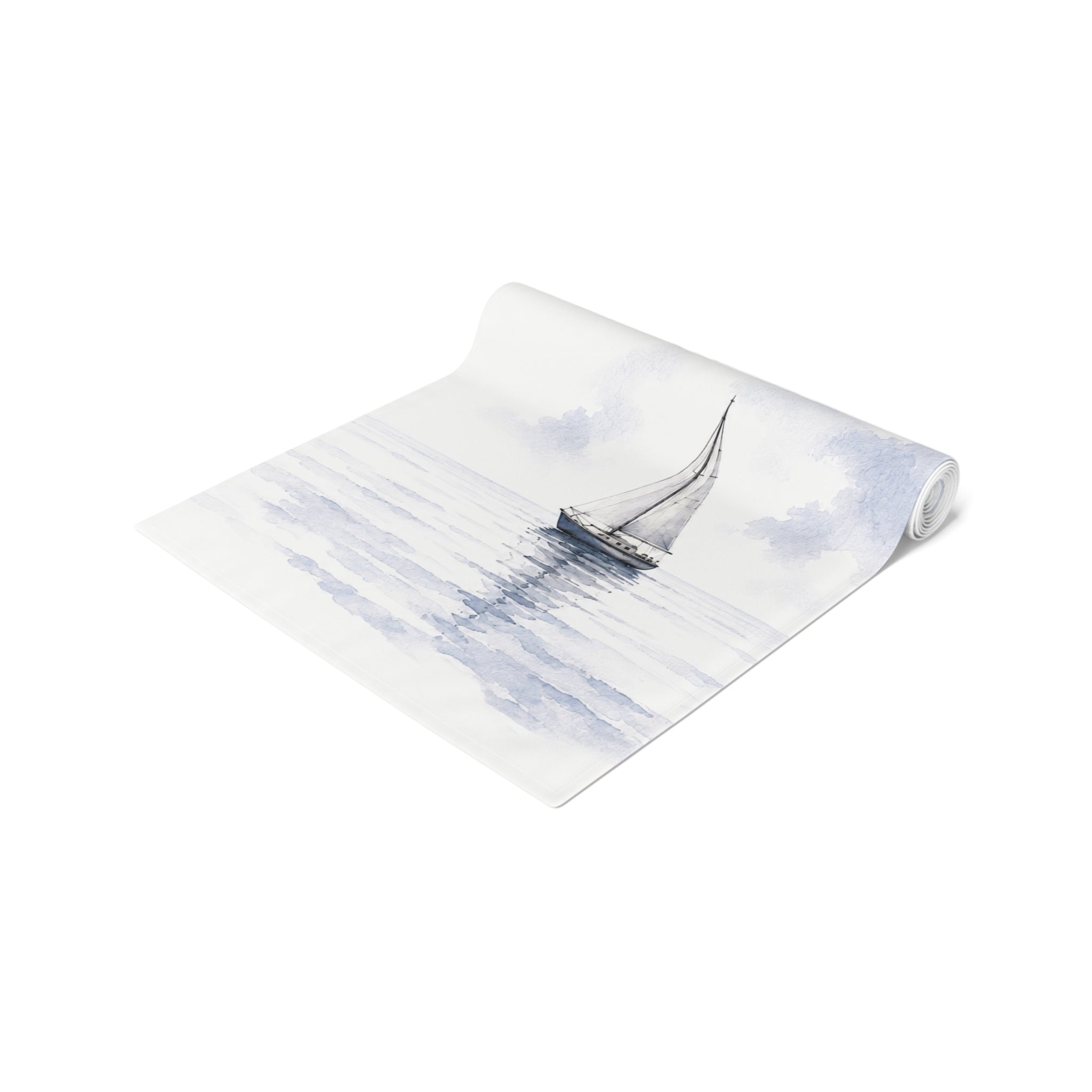 Sailboat Table Runner, Coastal Table Decor, Nautical Watercolor Runner, Blue White Dining Table Linen, Beach House Housewarming Gift