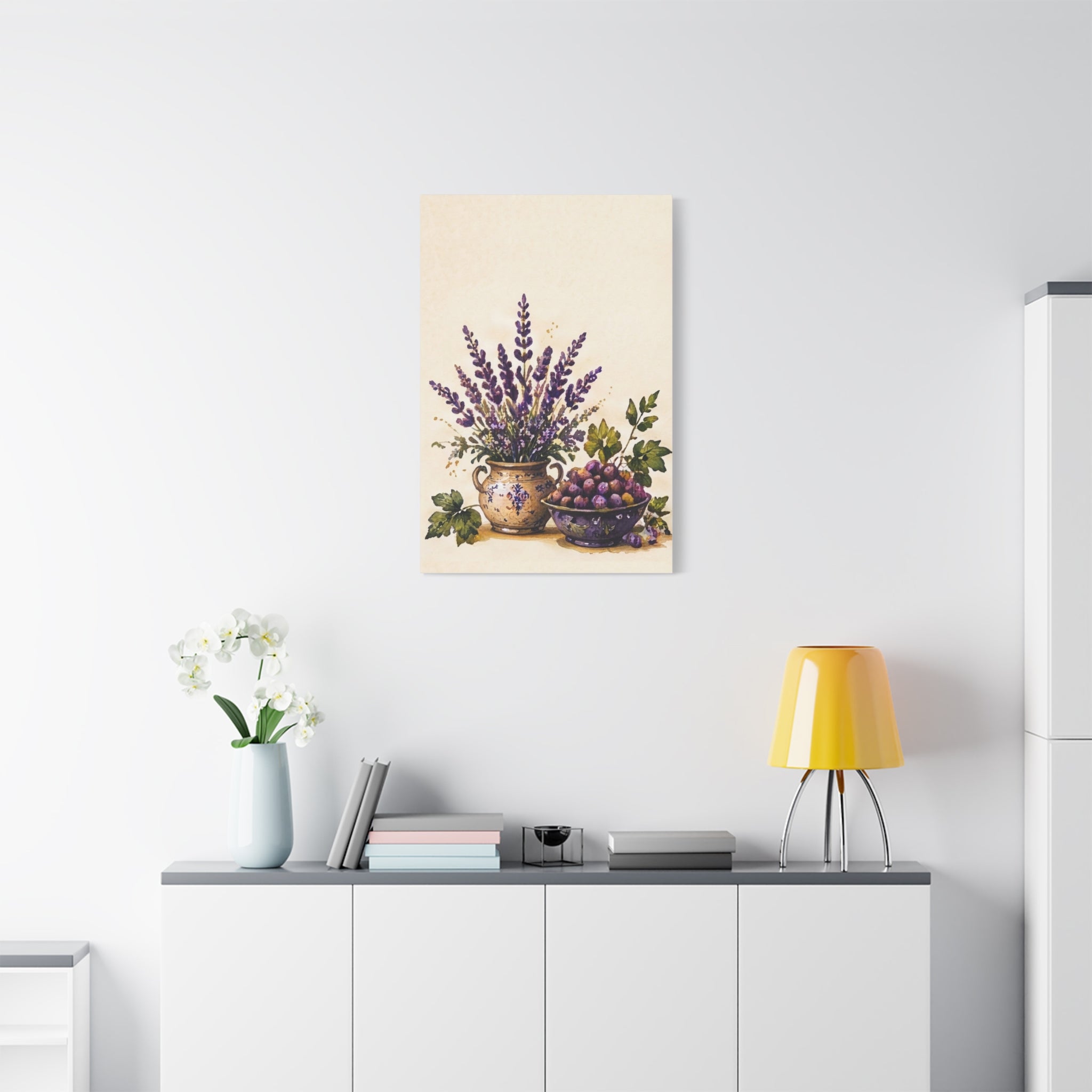 Lavender & Fruit Still Life Matte Canvas Wall Art, Tuscan Vineyard Kitchen Decor, Solen