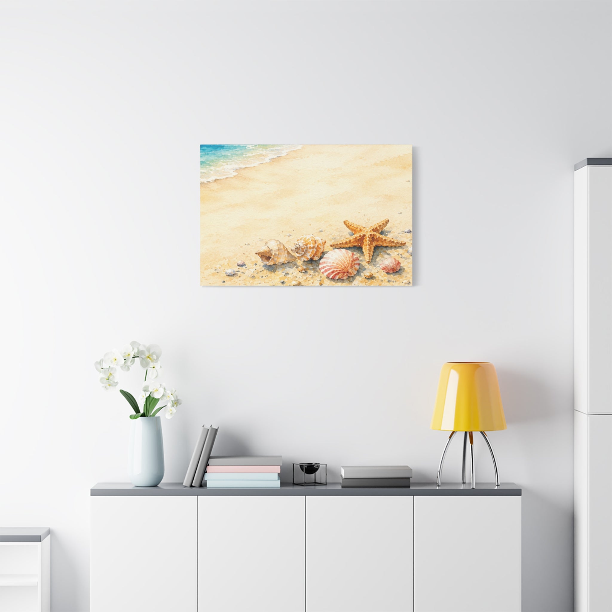 Seashell Memories Canvas Wall Art, Coastal Watercolor Shell Print, Nautical Beach House Decor, Bathroom Wall Art, Solen