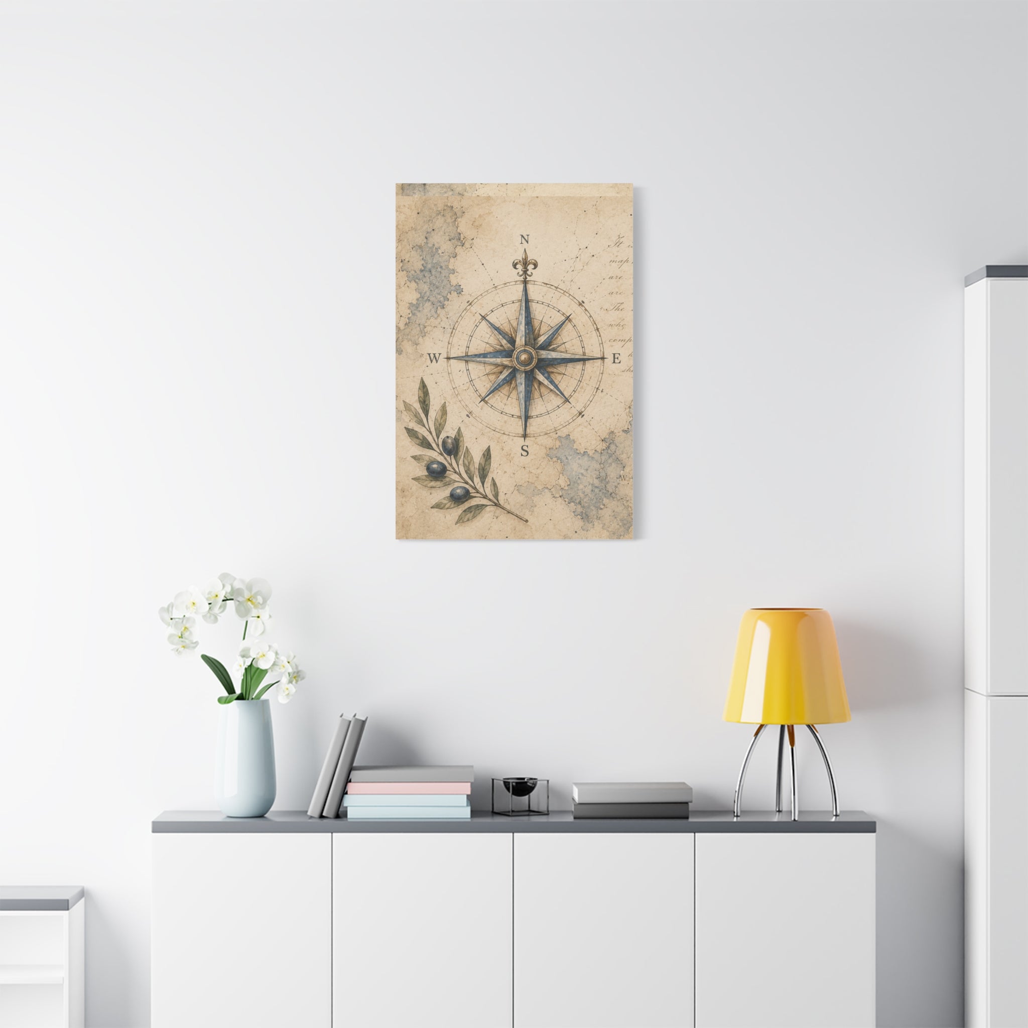 Old Compass Rose Canvas Print, Antique Nautical Wall Art, Vintage Mediterranean Map Decor, Sailing Study Room Art, Solen