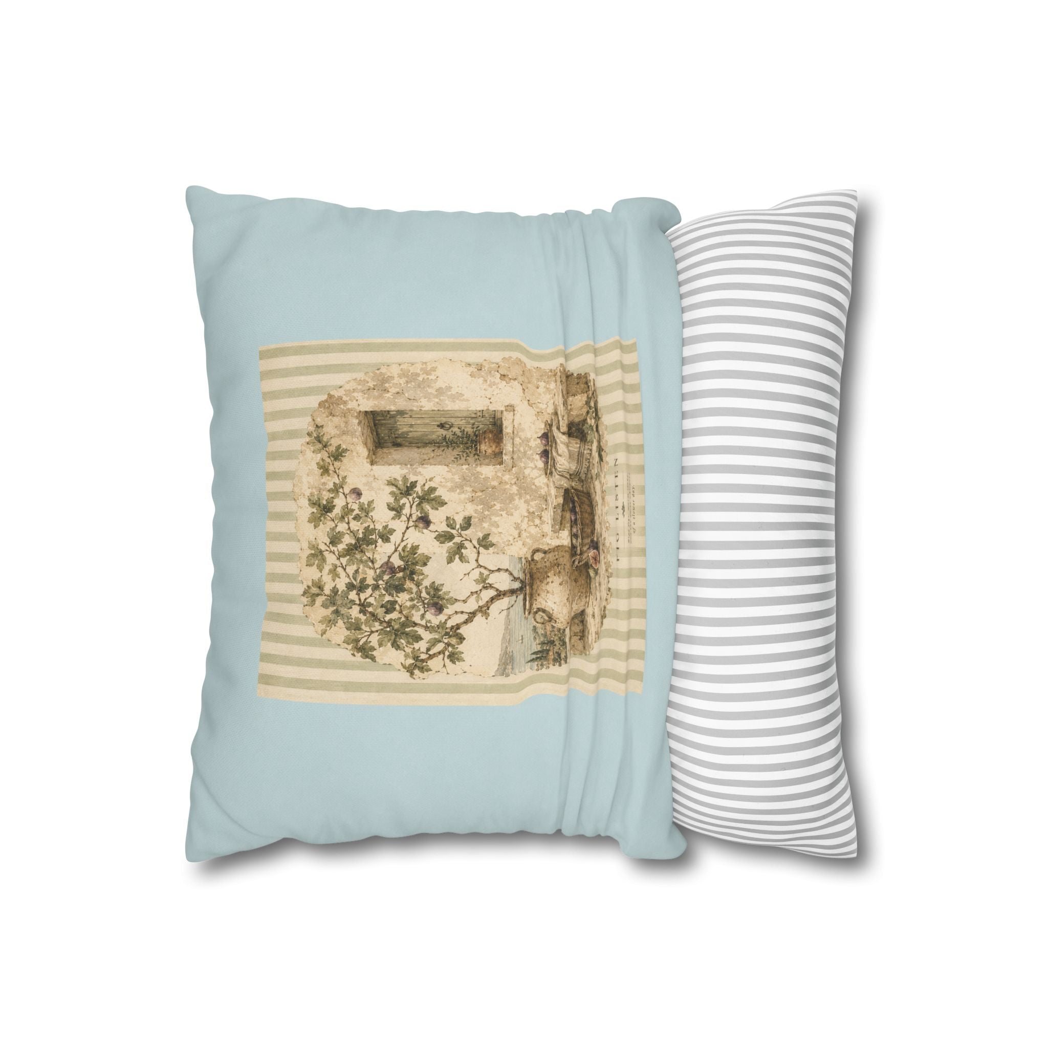 Fig Listen Throw Pillow Cover - Mediterranean Vintage Cushion - Tuscan Fig Tree Botanical Decor - Solen