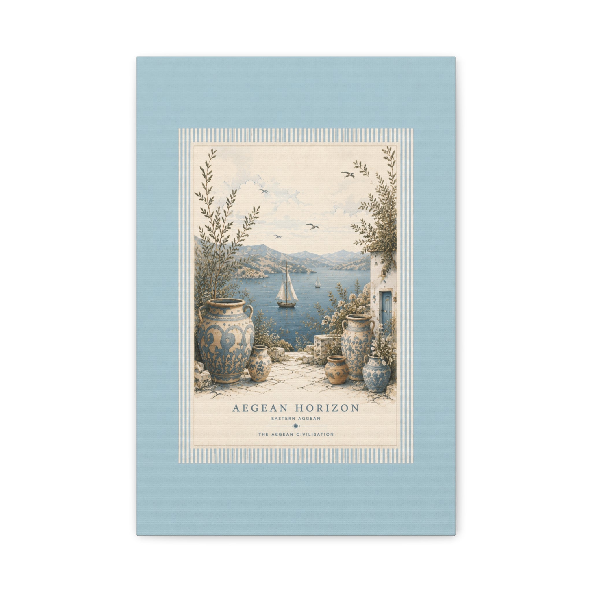 Eastern Aegean Coastal Illustration - Blue Ceramic Vase Art Decor - Mediterranean Coastal Wall Art - Solen