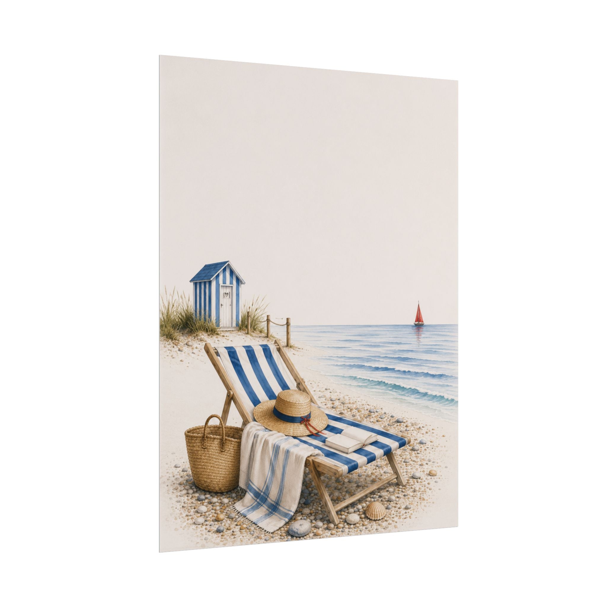 Striped Lounger Rolled Poster – Blue & Salt Coastal Wall Art | Solen