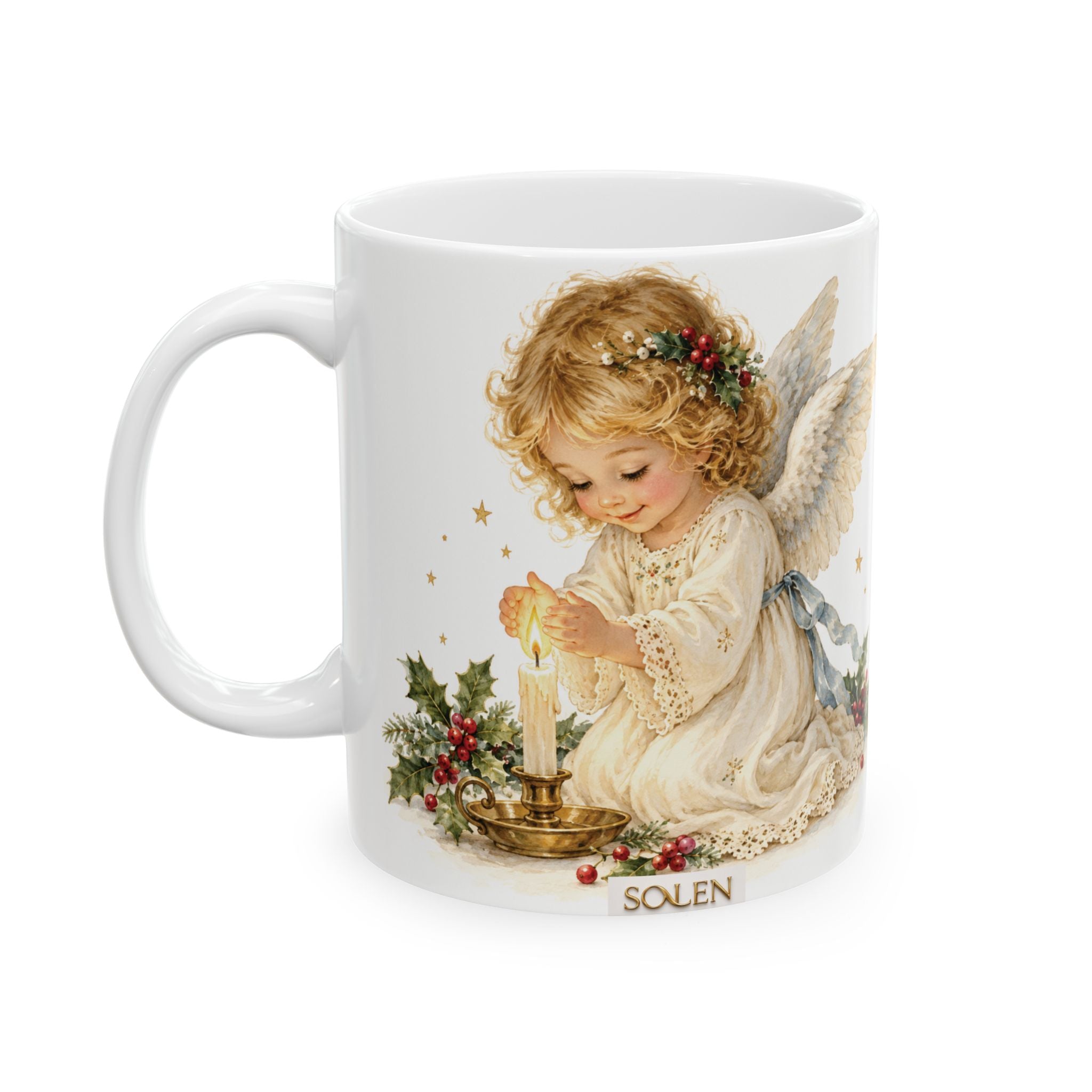 Angel Christmas Mug — Vintage Angel with Holly 11oz/15oz Ceramic Mug