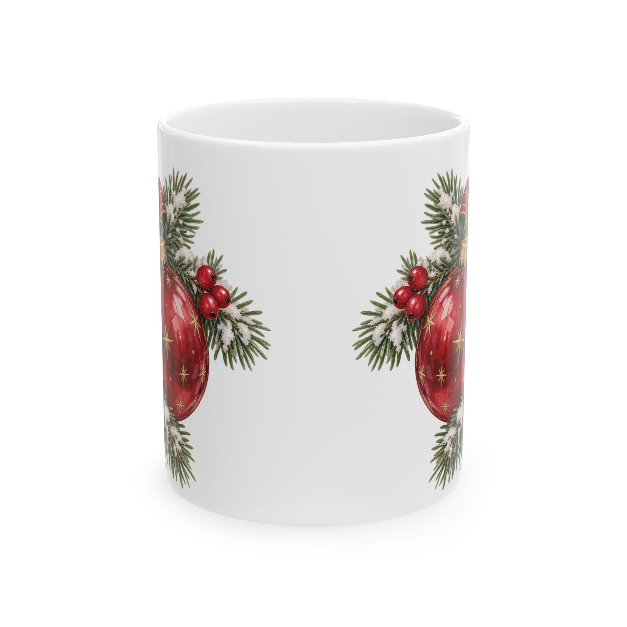 Christmas Ornament Ceramic Mug — Festive Red Bauble & Pine Holiday Coffee Cup (11oz, 15oz)
