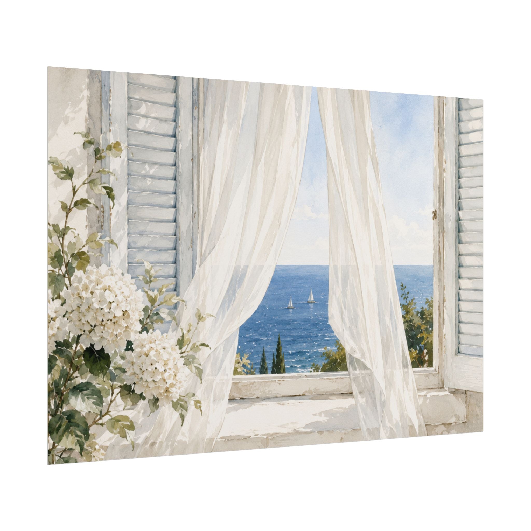 Blue Hydrangea Botanical Rolled Poster, Watercolor Floral Wall Art, Cottagecore Bedroom Decor, Coastal Flower Print, Solen