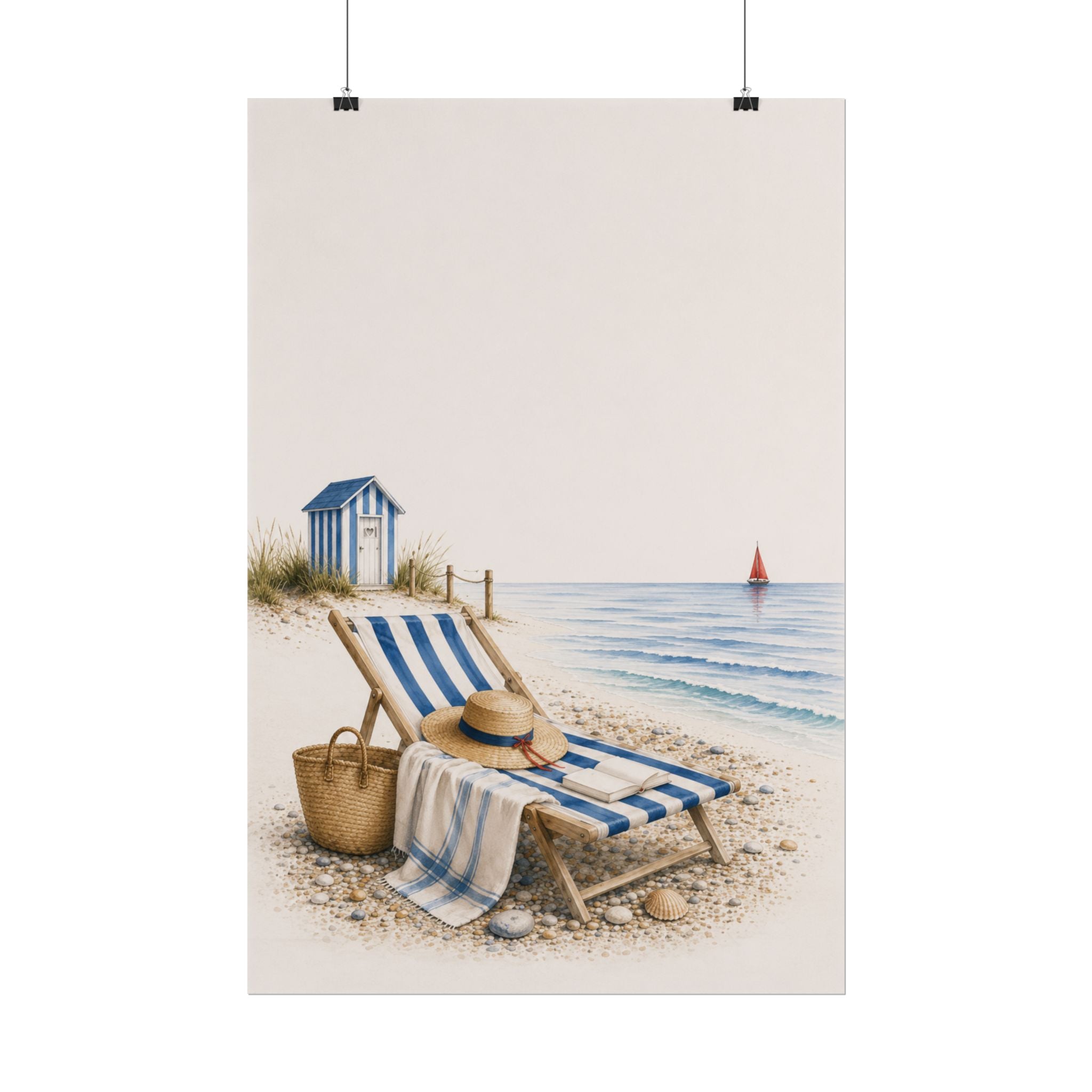 Striped Lounger Rolled Poster – Blue & Salt Coastal Wall Art | Solen