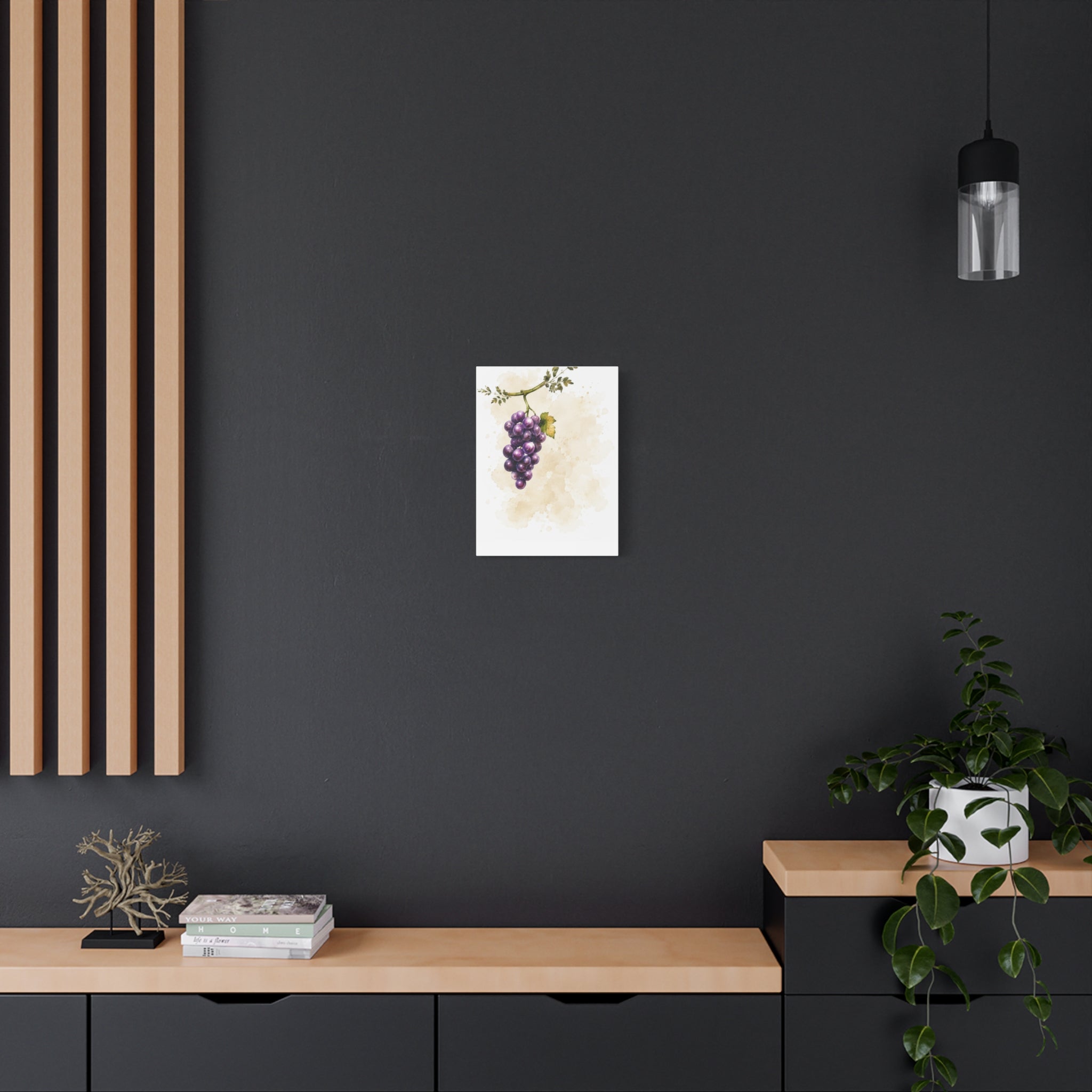 Grape Watercolor Canvas Print, Purple Vine Botanical Wall Art, Tuscan Vineyard Kitchen Decor, Neutral Dining Room Art, Solen
