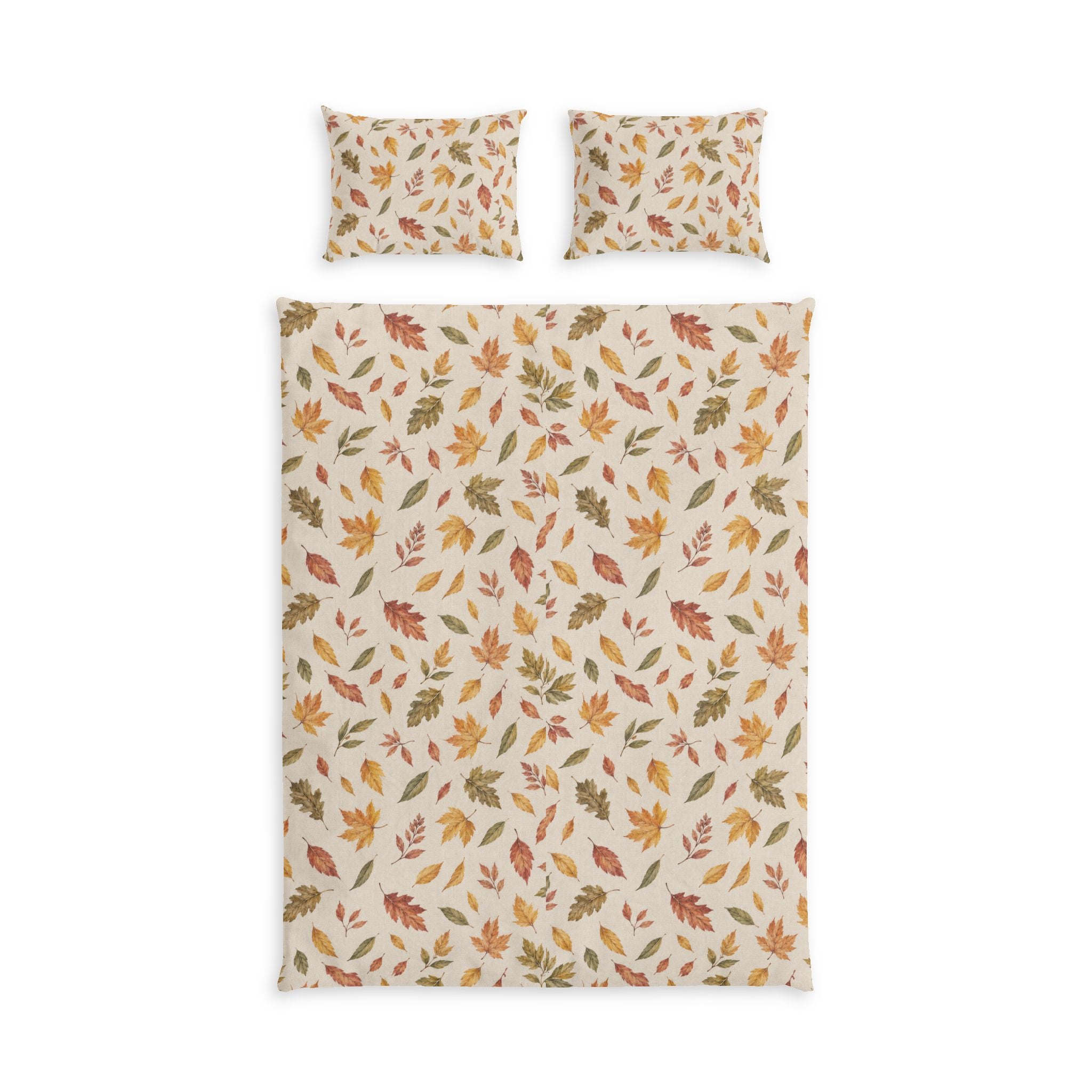 Autumn Leaves Duvet Cover Set, Fall Bedding with Pillowcases, Rustic Botanical Bedroom Decor,©SOLEN