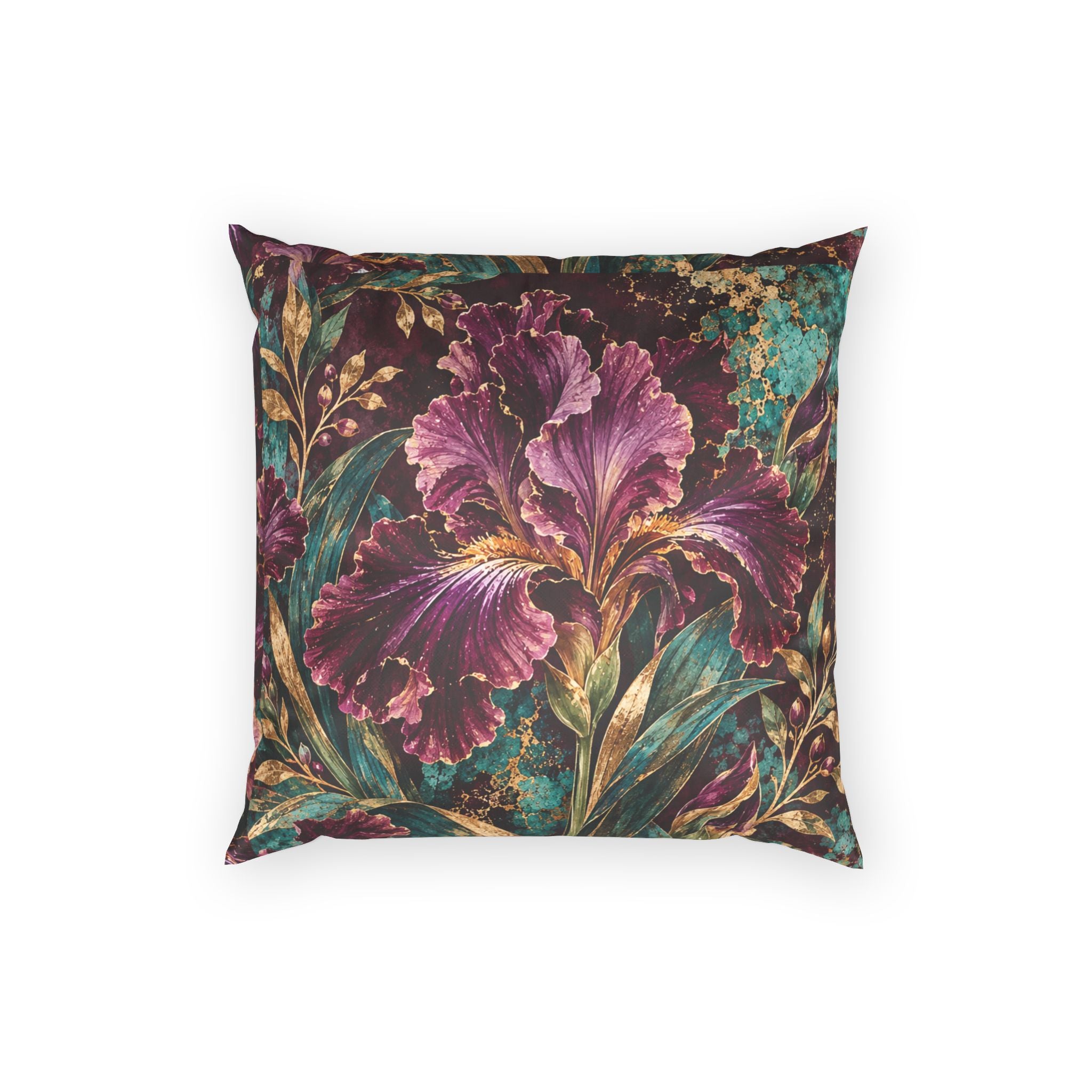 Velvet Floral Pillow — Vintage Purple Iris Decorative Throw Pillow
