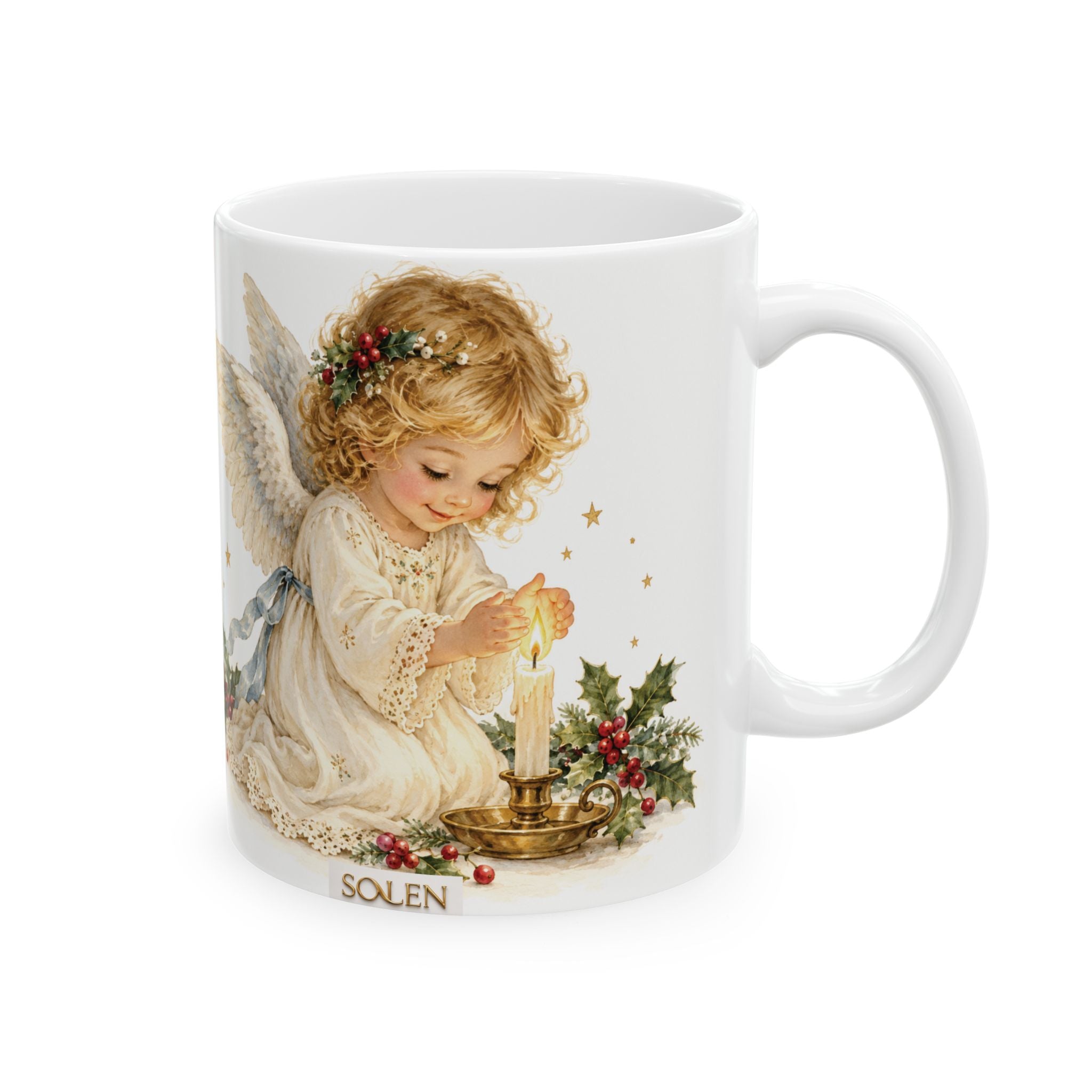 Angel Christmas Mug — Vintage Angel with Holly 11oz/15oz Ceramic Mug