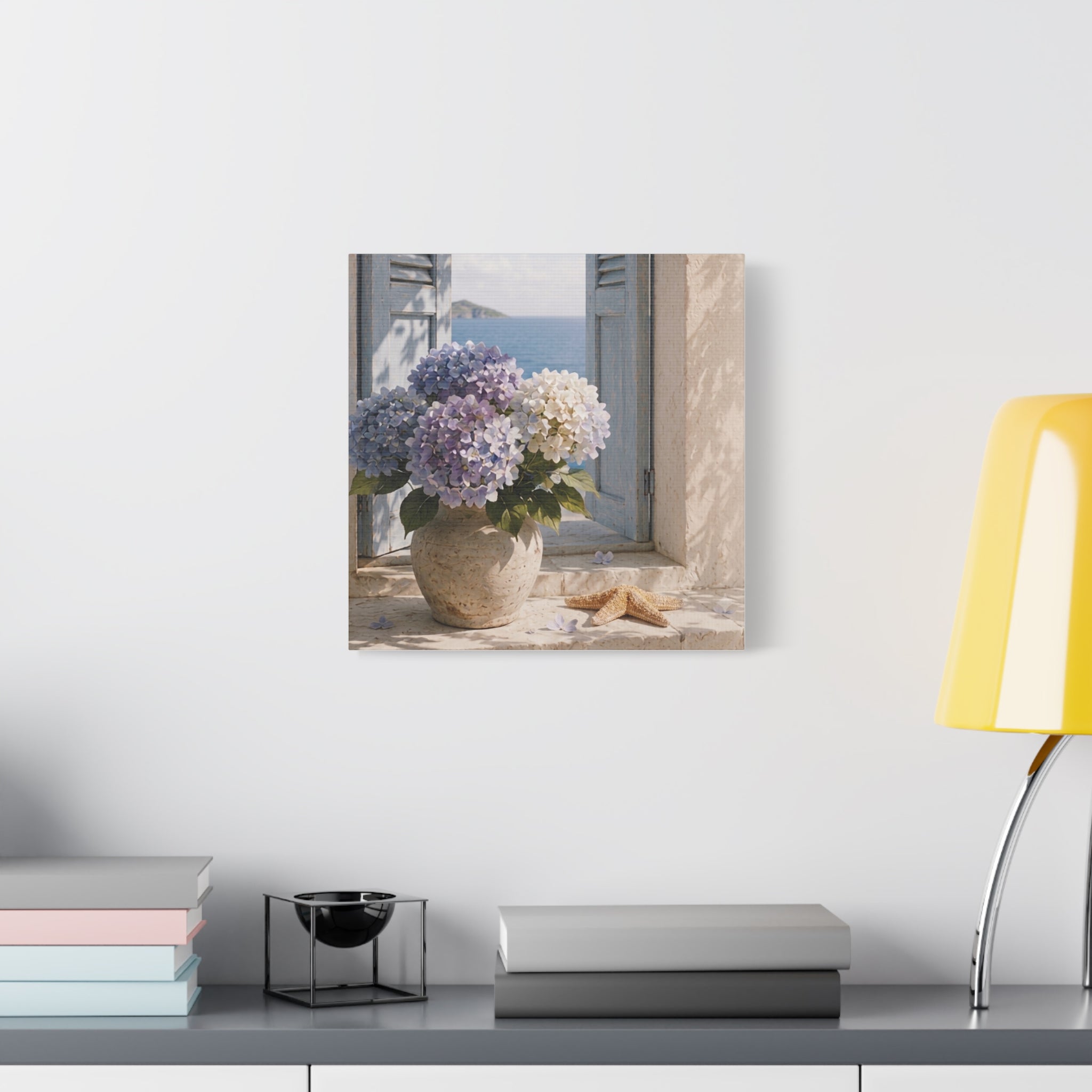 Hydrangea Seaside Canvas Art, Blue Hydrangea Coastal Wall Art, Solen