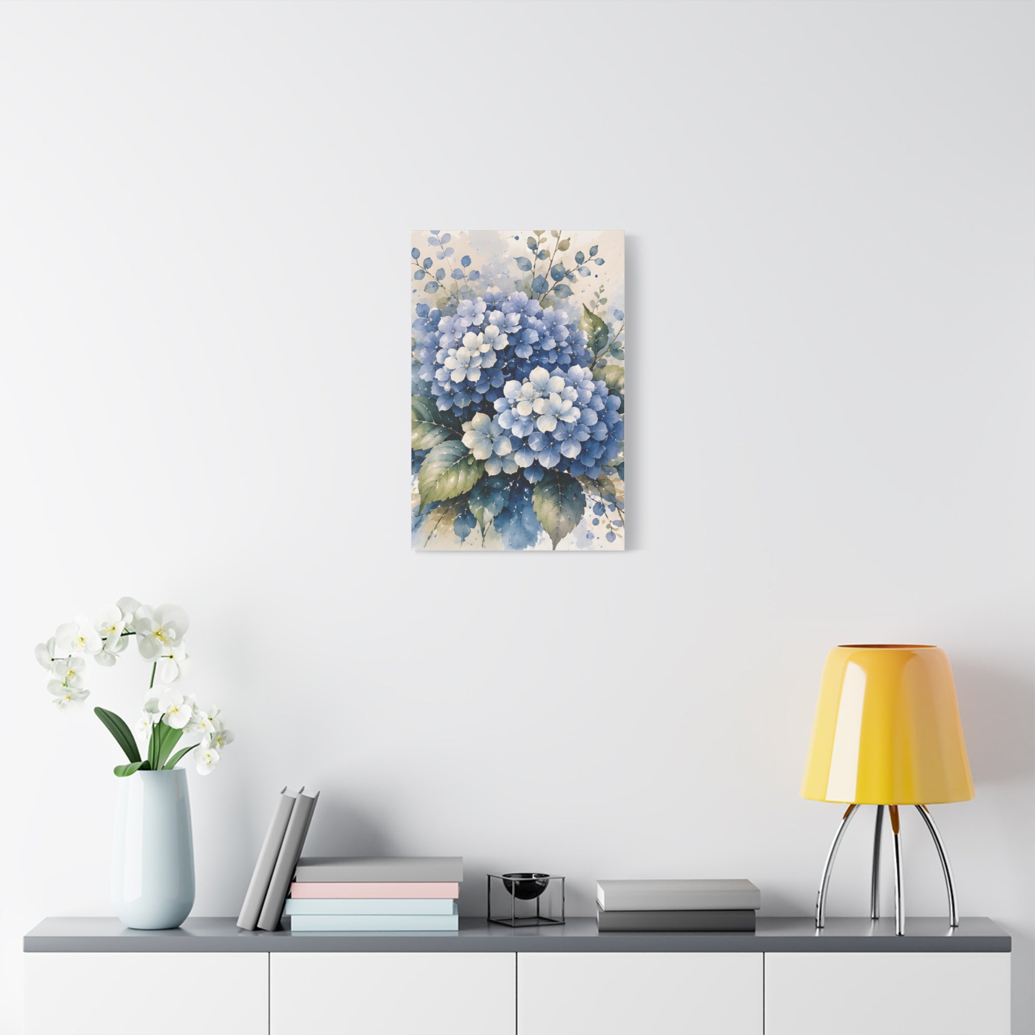 Hydrangea Dream Blue Floral Canvas Wall Art, Watercolor Botanical Print, Mediterranean Coastal Bedroom Decor, Solen
