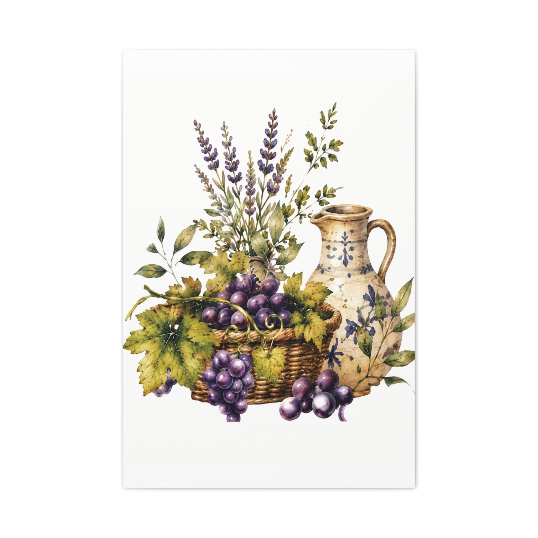 Grape & Lavender Still Life Canvas Print, Tuscan Vineyard Wall Art, Mediterranean Kitchen Decor, Botanical Dining Room Art, Solen