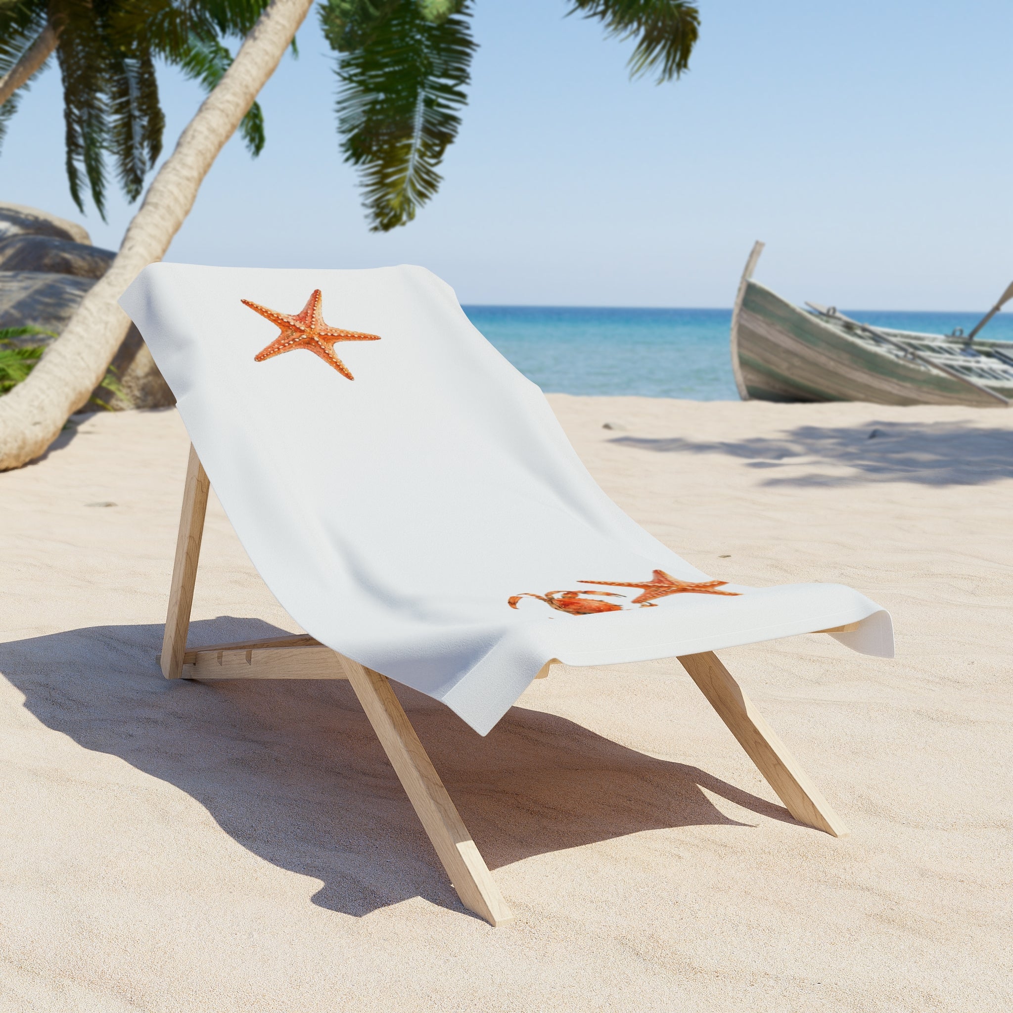 Mediterranean Beach Towel - Starfish & Crab Coastal Towel - Solen Art