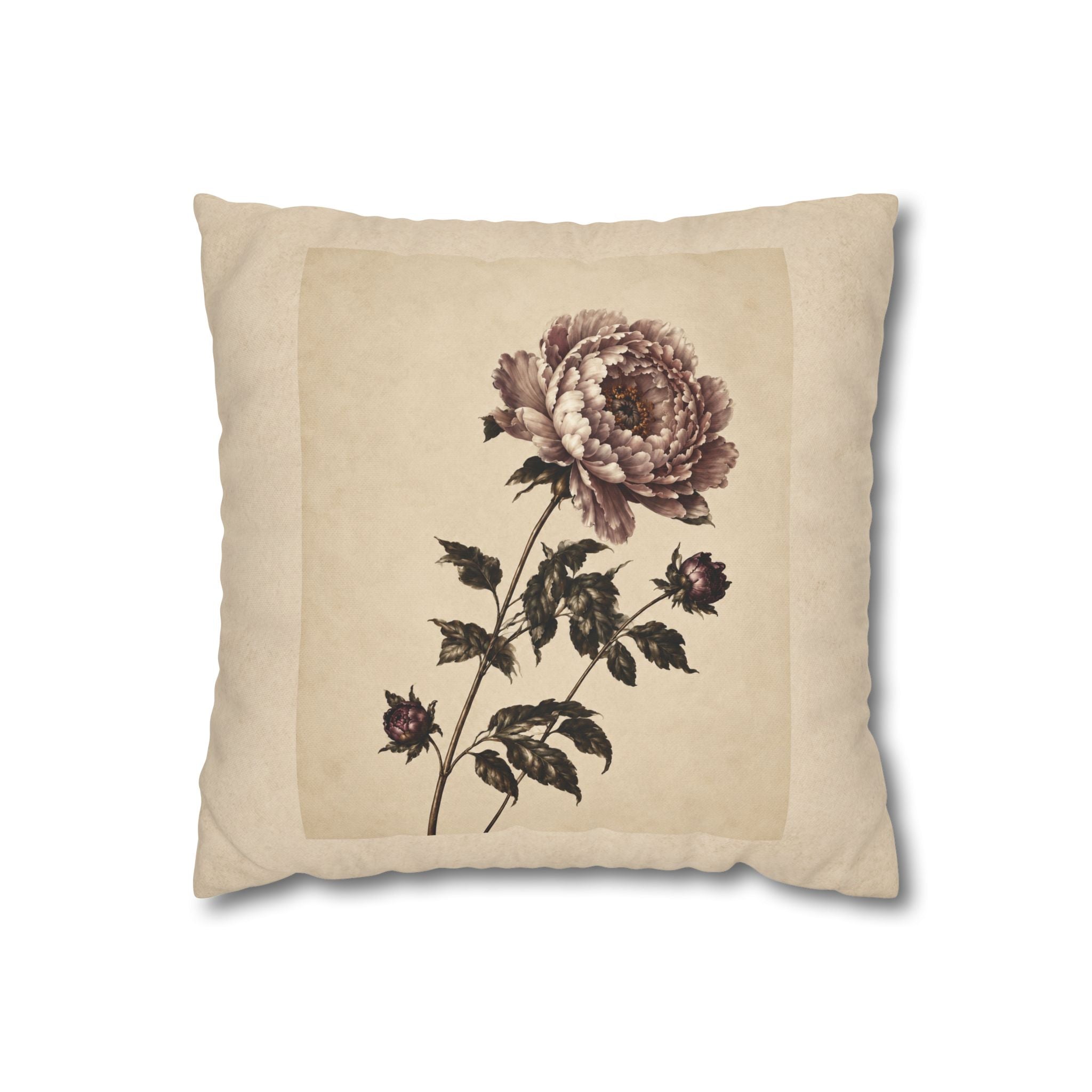 Vintage Pink Peony Throw Pillow, Soft Botanical Floral Cushion Cover, Romantic Cottagecore Home Decor, Vintage Flower Accent Pillow, Solen