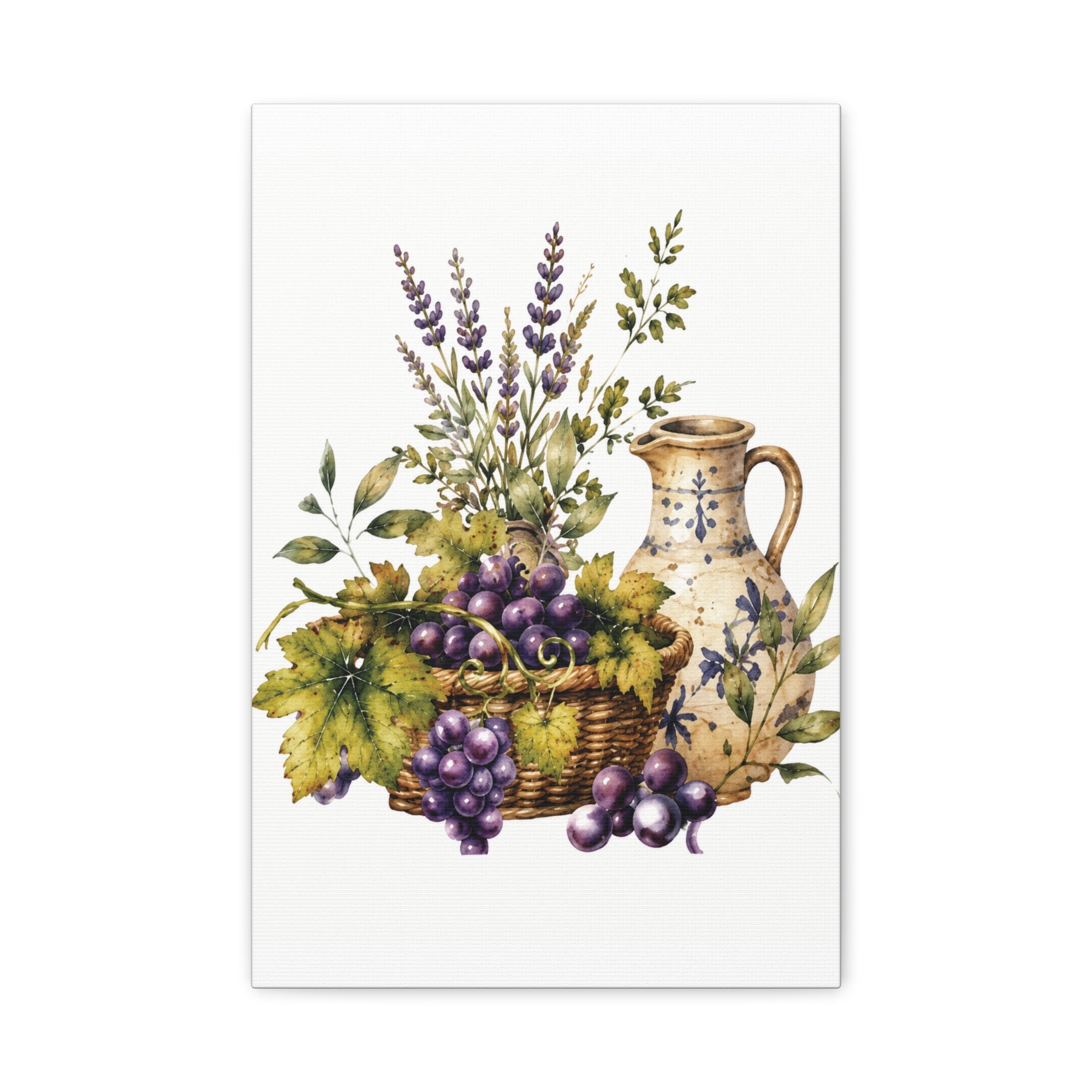 Grape & Lavender Still Life Canvas Print, Tuscan Vineyard Wall Art, Mediterranean Kitchen Decor, Botanical Dining Room Art, Solen