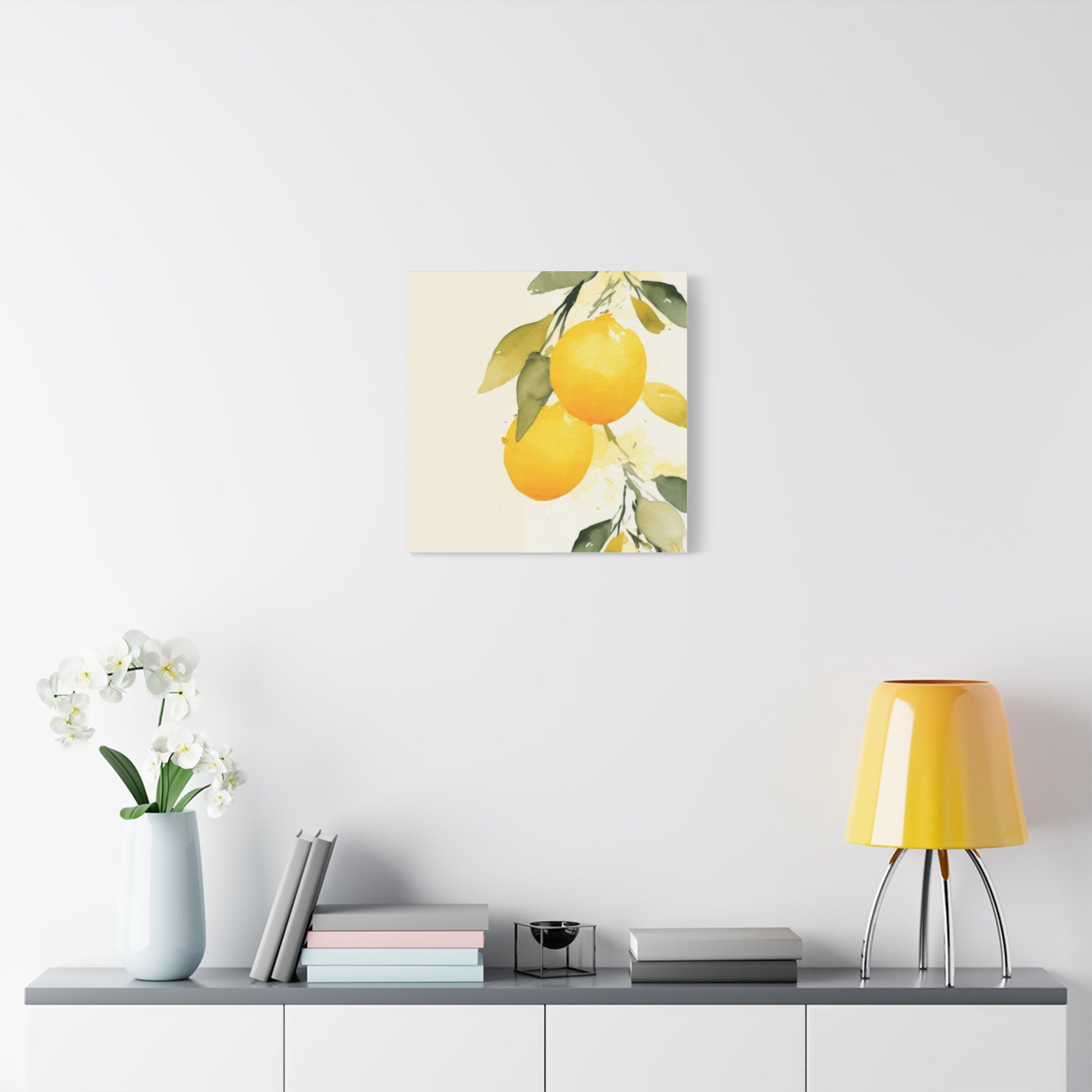 Lemon Botanical Canvas Wall Art, Mediterranean Citrus Print, Yellow Lemon Kitchen Decor, Watercolor Fruit Wall Art, Solen