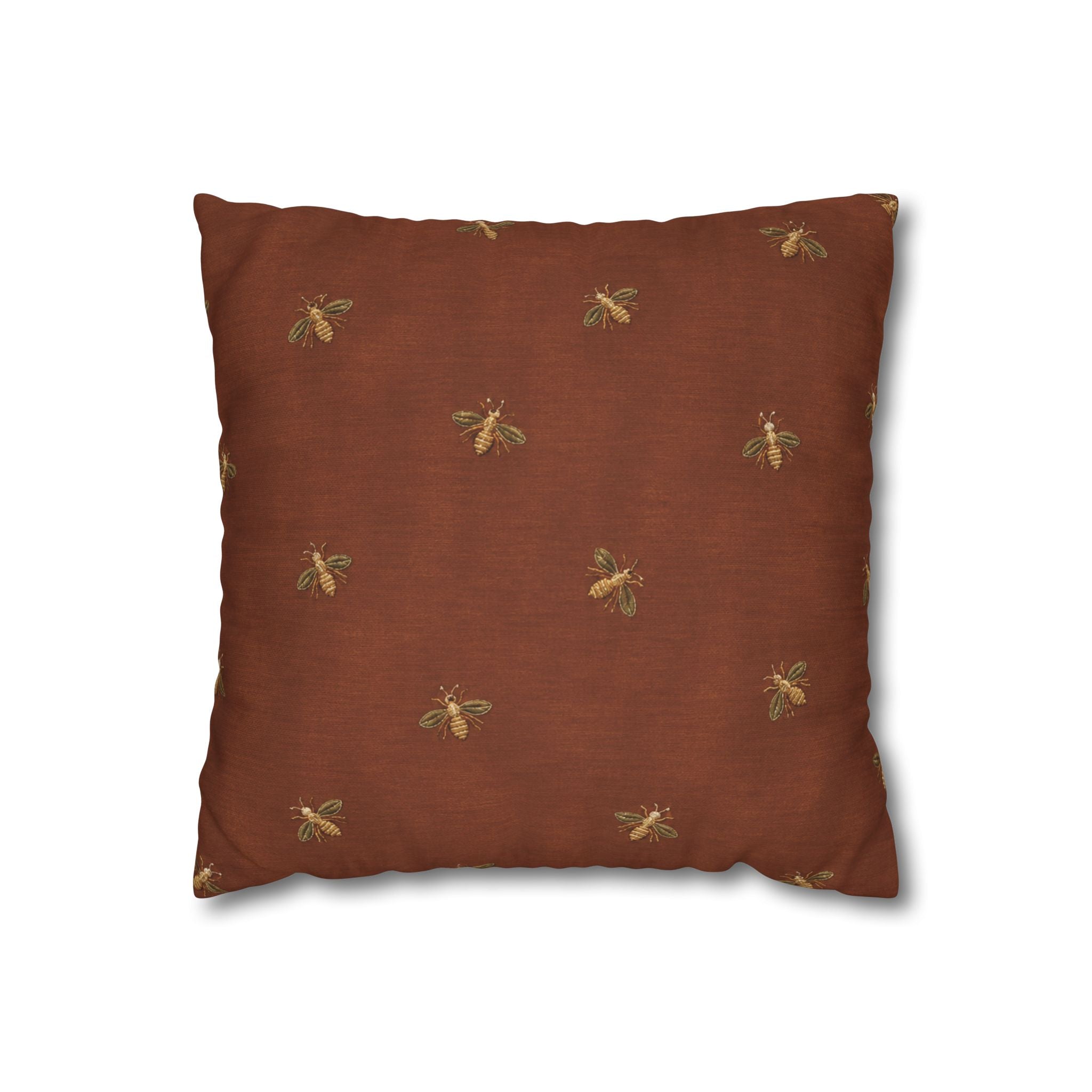 Bee Pattern Square Pillowcase — Rustic Rust Decorative Throw Pillow Cover