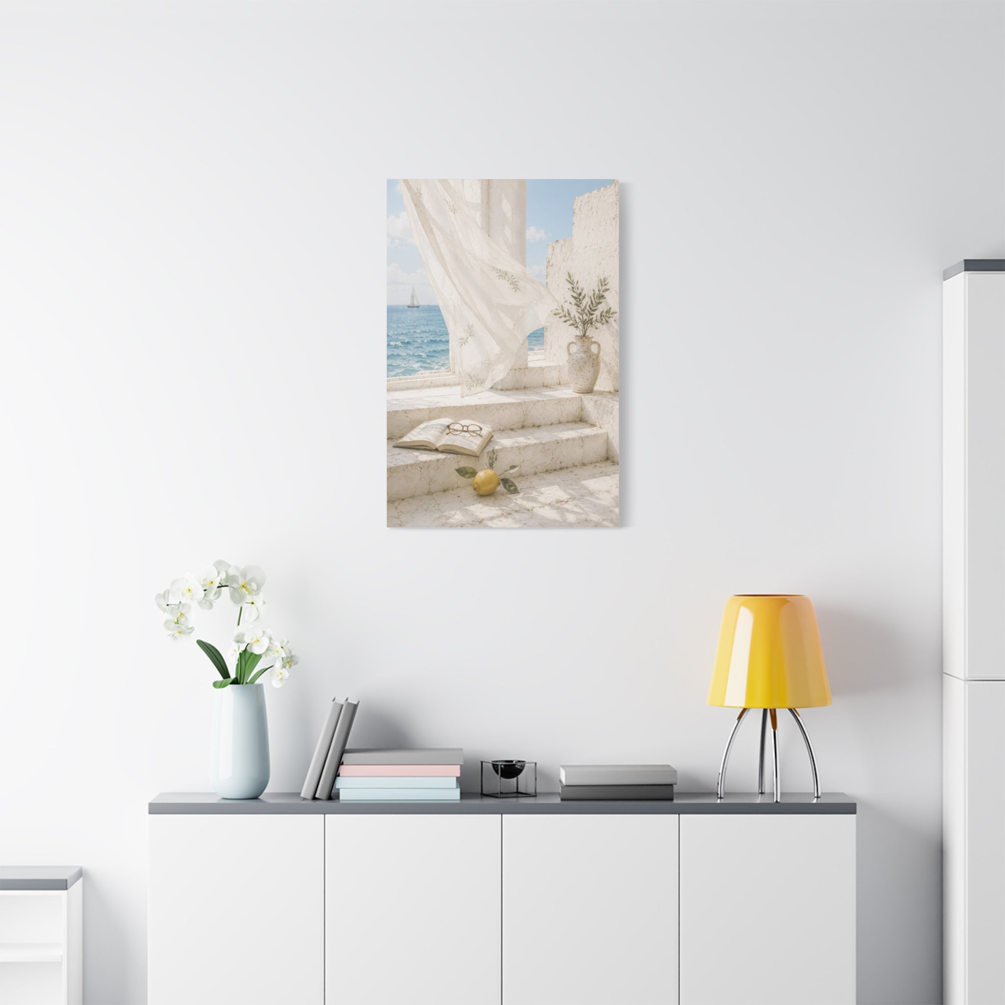 Mediterranean Coastal Wall Art, Seaside Summer Print, Blue Ocean & Lemon Art, Mediterranean Home Decor, Coastal Wall Decor, Solen