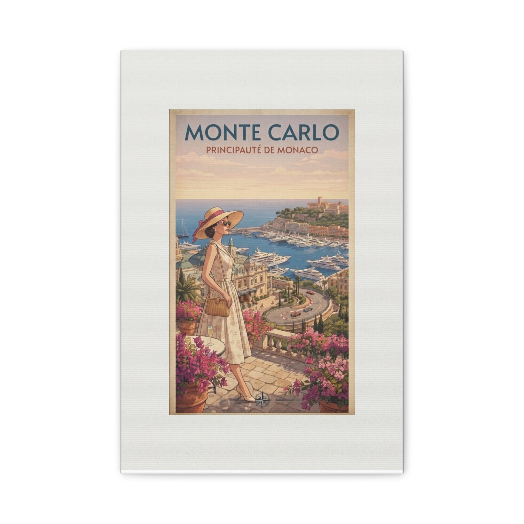 Monte Carlo Canvas Print, Vintage Monaco Travel Wall Art, French Riviera Decor, Retro Mid Century Coastal Canvas, Solen
