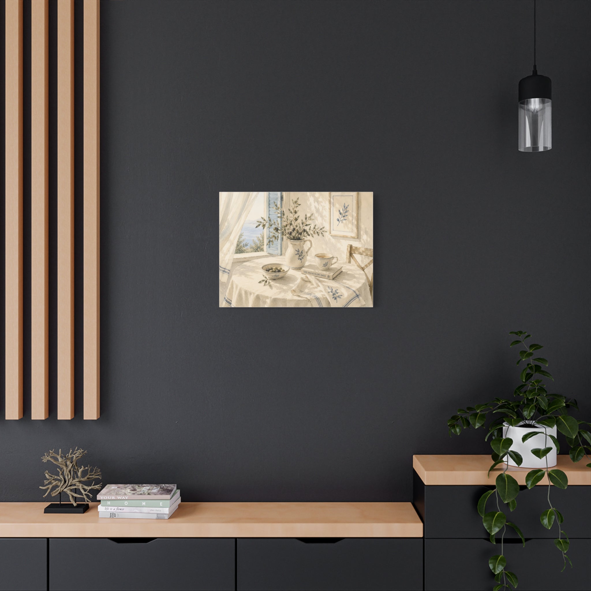 The Sea & Slow Days Canvas Wall Art, Mediterranean Watercolor Print, Calm Coastal Living Room Decor, Quiet Seaside Art, Solen
