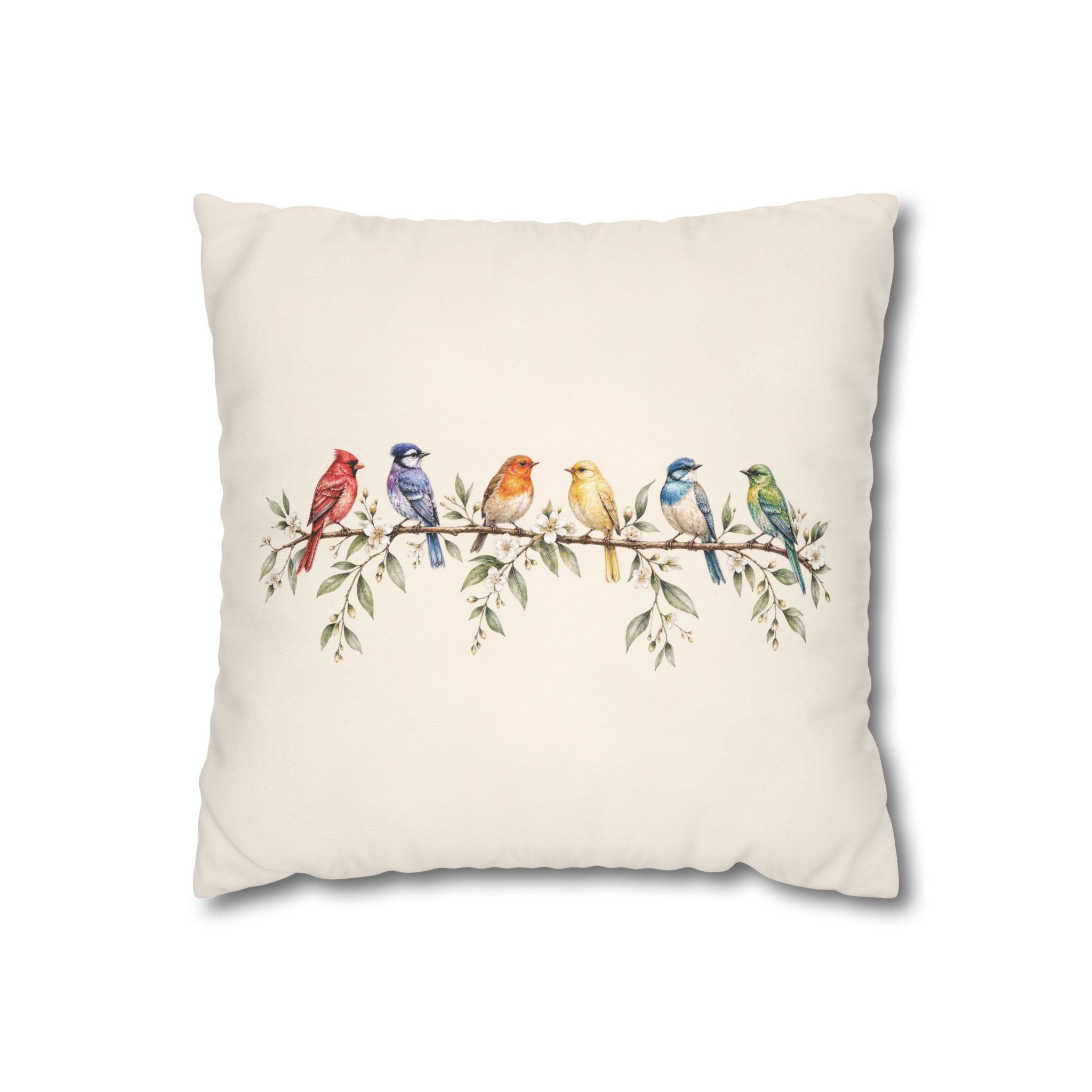 Bird Throw Pillow Cover - Watercolor Songbird Cushion - Botanical Bird Decor Pillow - Nature Lover Gift - Farmhouse Cottagecore - Solen