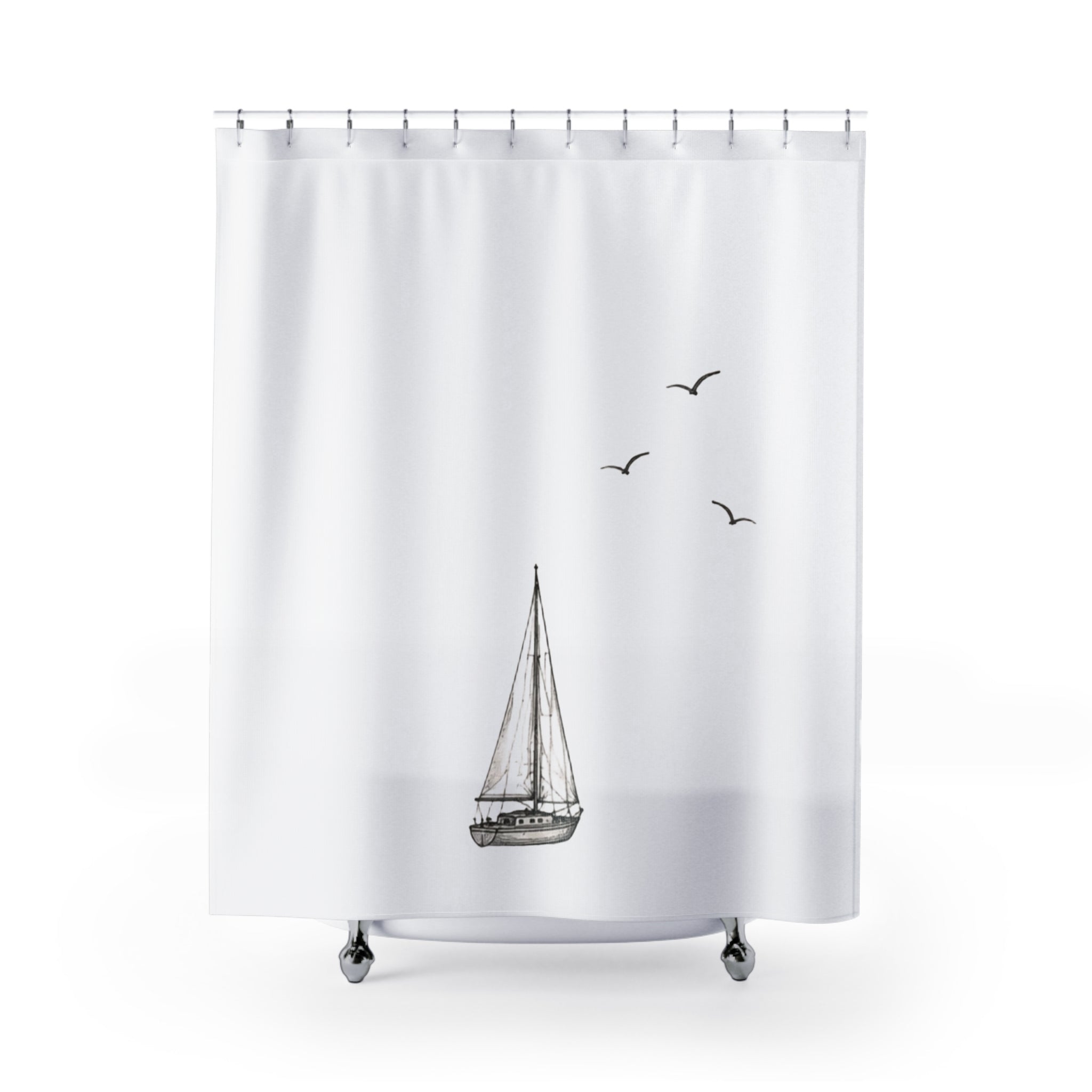 Mediterranean Coastal Bathroom Decor – Nautical Watercolor Bath Curtain | Solen
