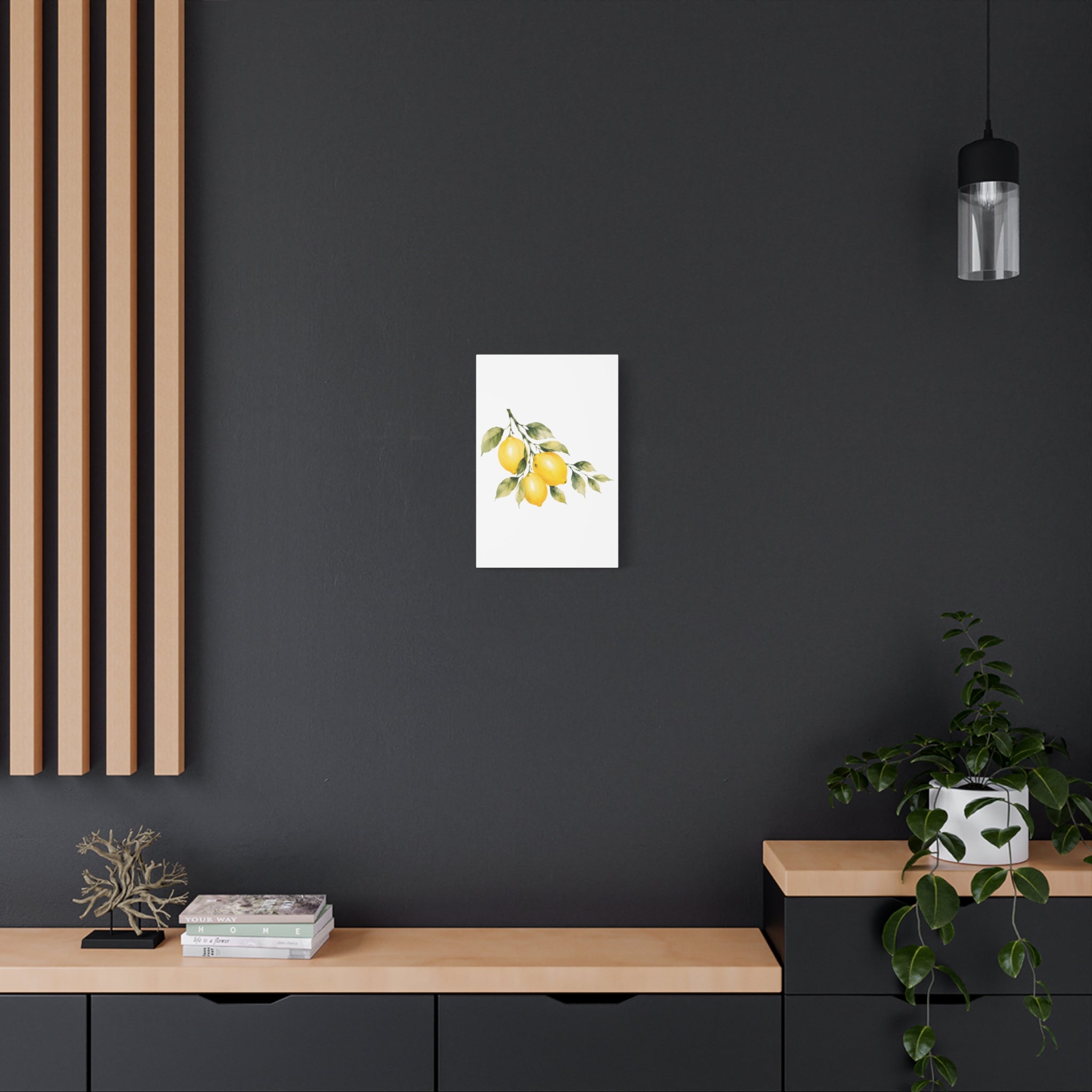 Lemon Branch Watercolor Canvas Print, Mediterranean Citrus Wall Art, Yellow Lemon Kitchen Decor, Golden Hour Botanical Art, Solen
