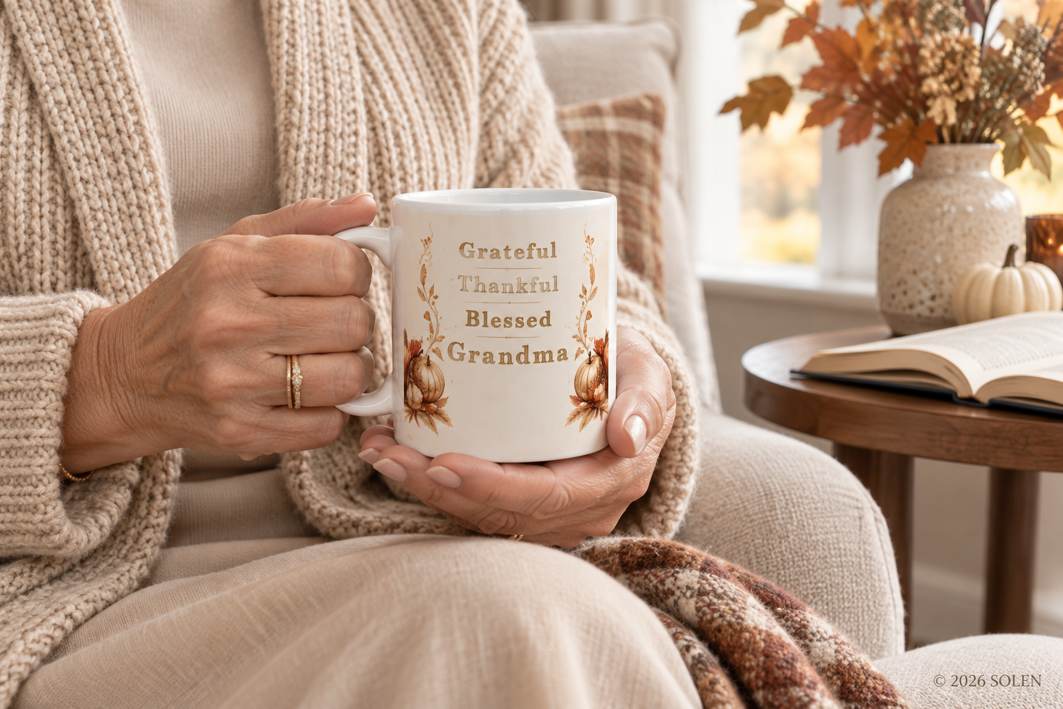 Grateful Thankful Blessed Grandma Mug, Thanksgiving Gift for Grandma, Pumpkin Fall Coffee Mug, Vintage Autumn Ceramic Cup